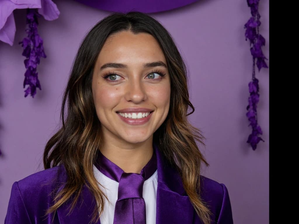 Model posing with people in the background