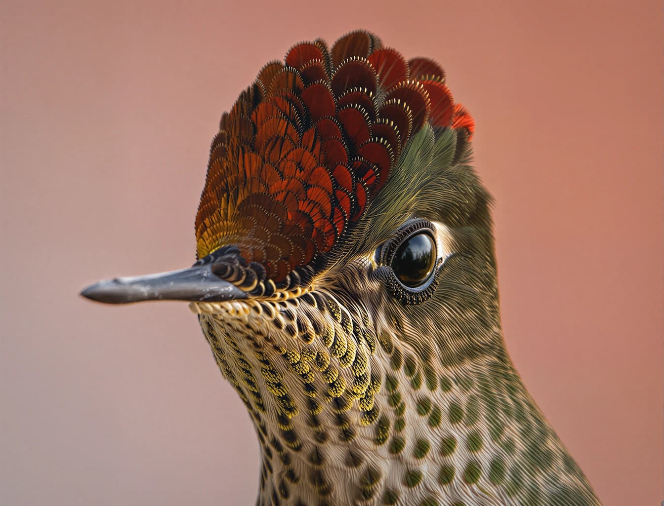 Upscaled headshot of a hummingbird
