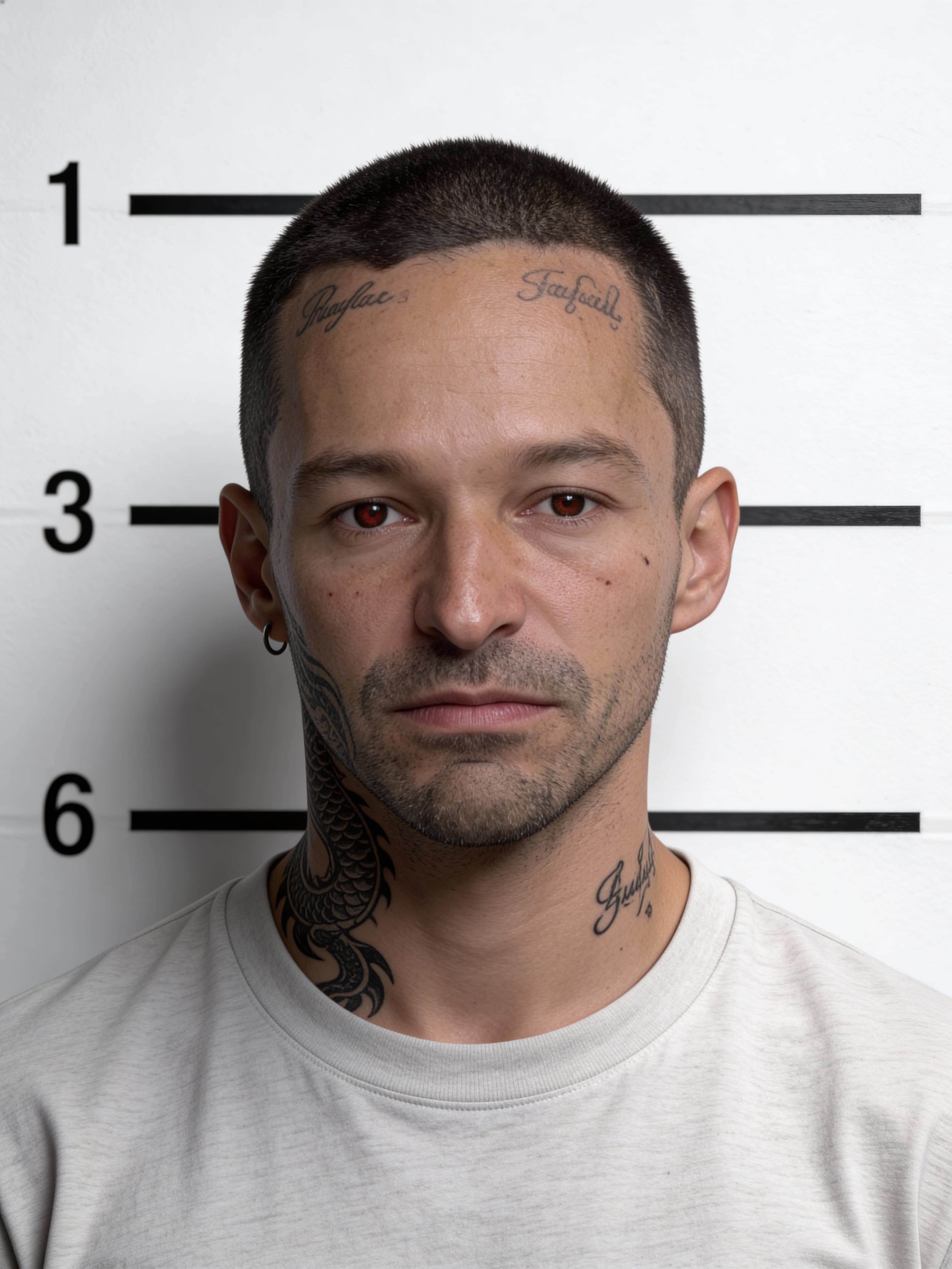 Example: classic mugshot portrait with height lines
