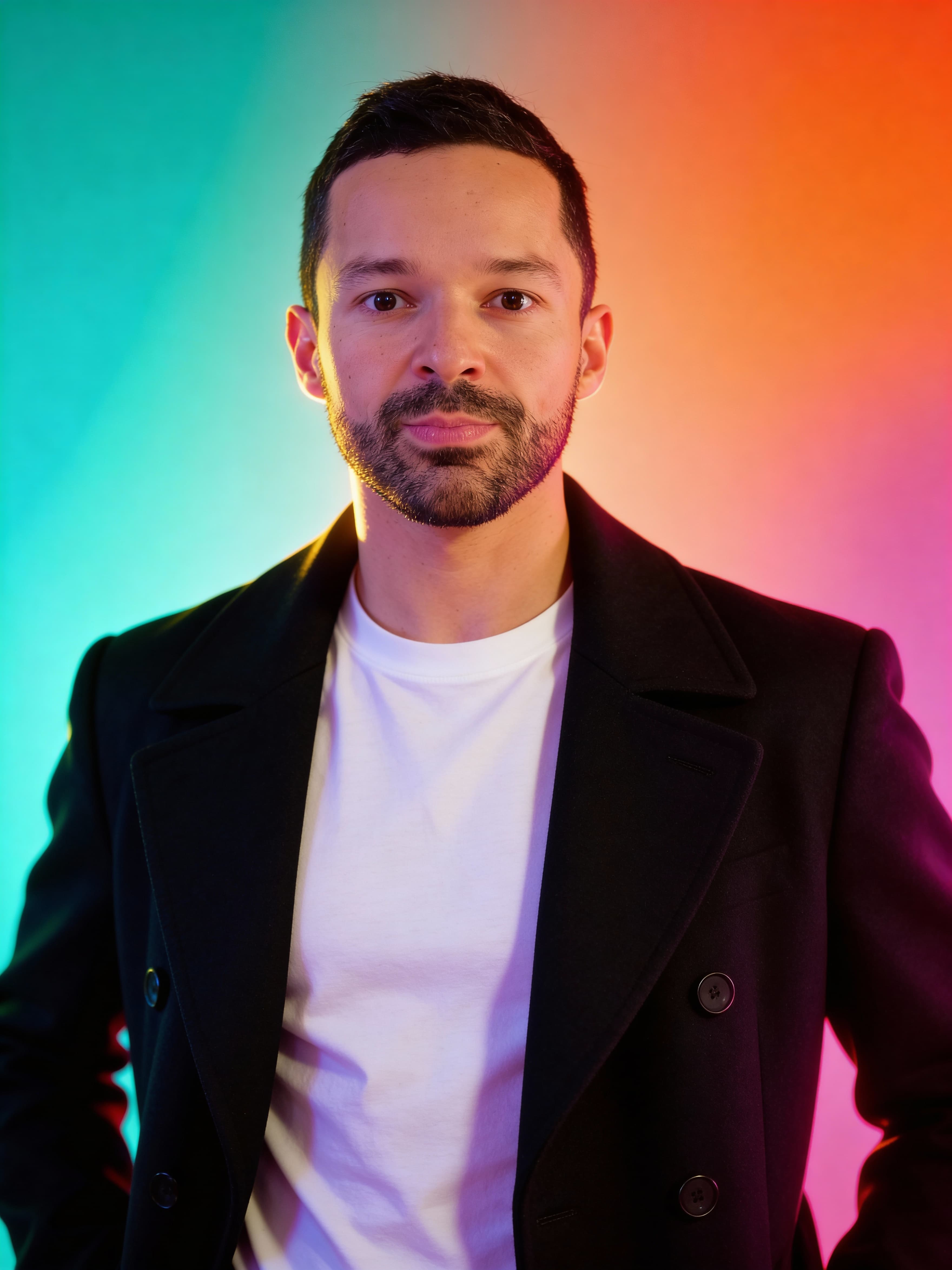 Example: neon gradient fashion portrait with soft glow