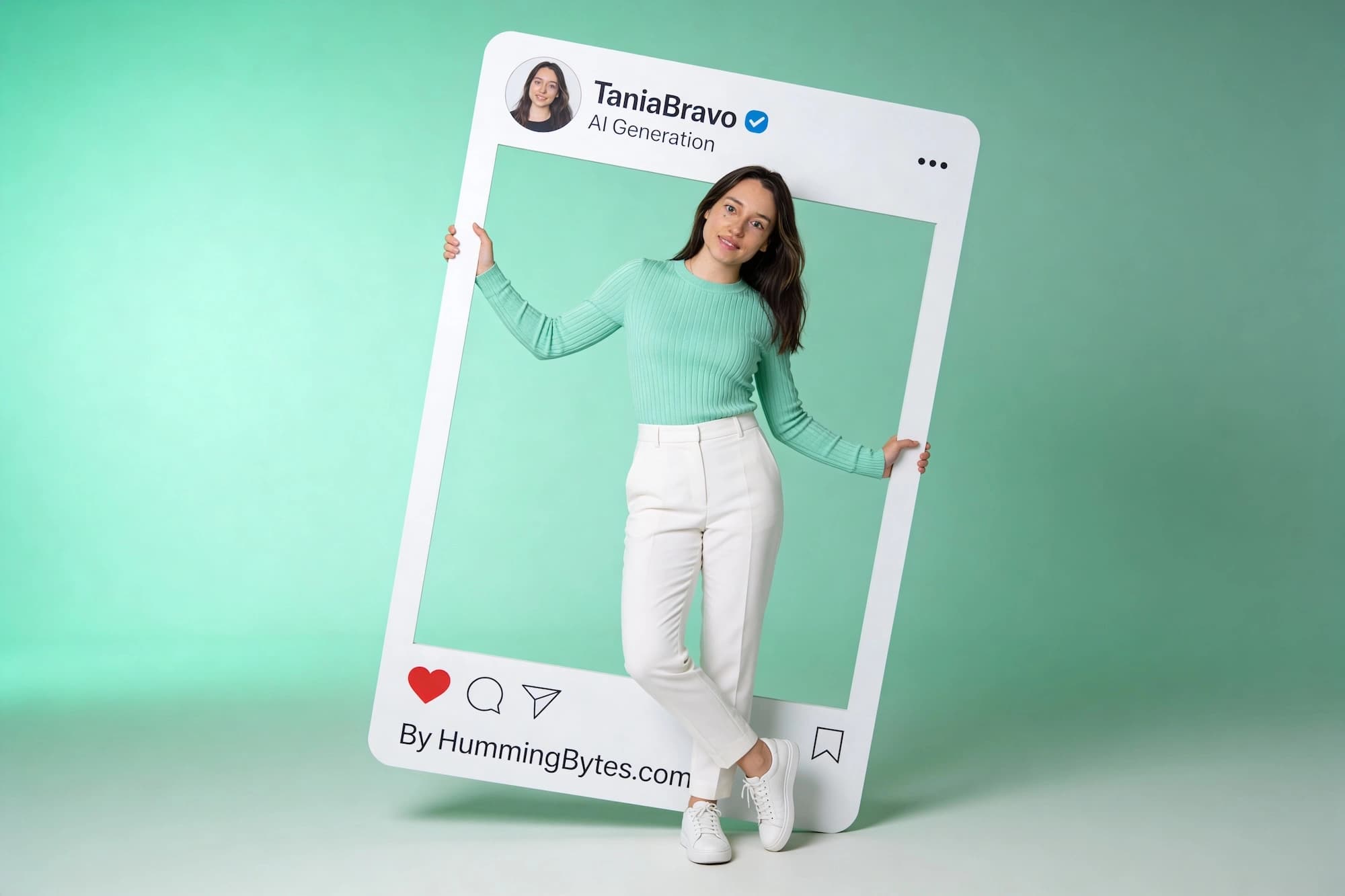 Example: subject posing with an Instagram-like post frame