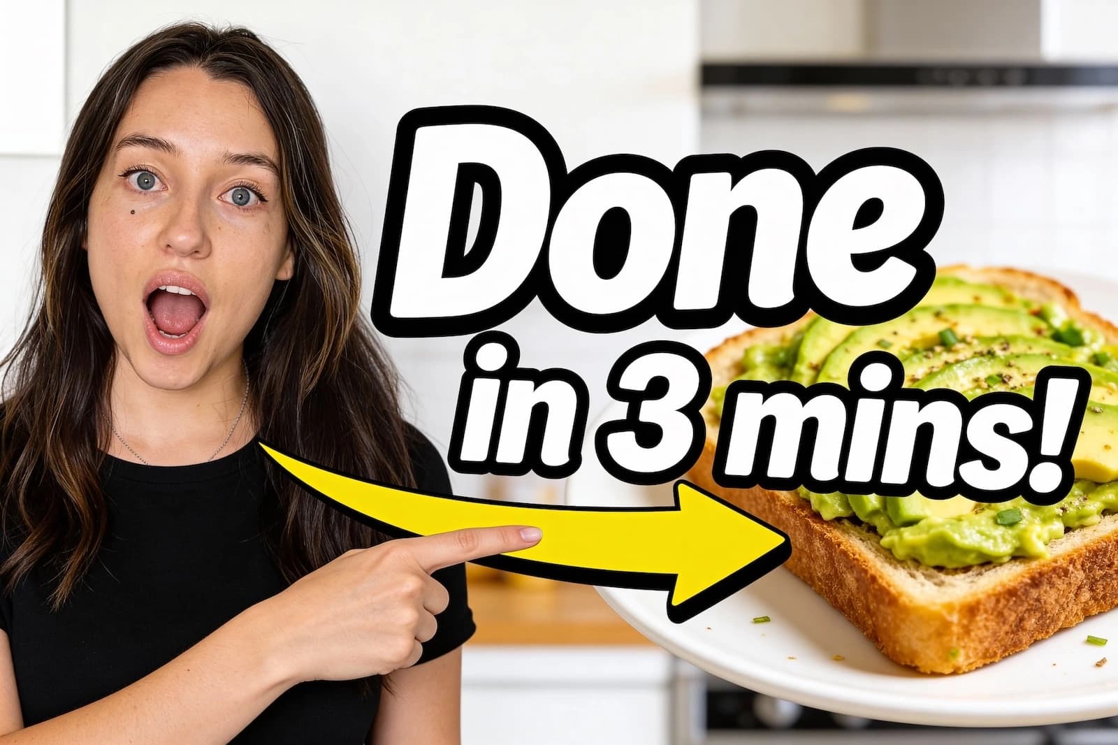 Example: food video thumbnail with subject pointing to dish