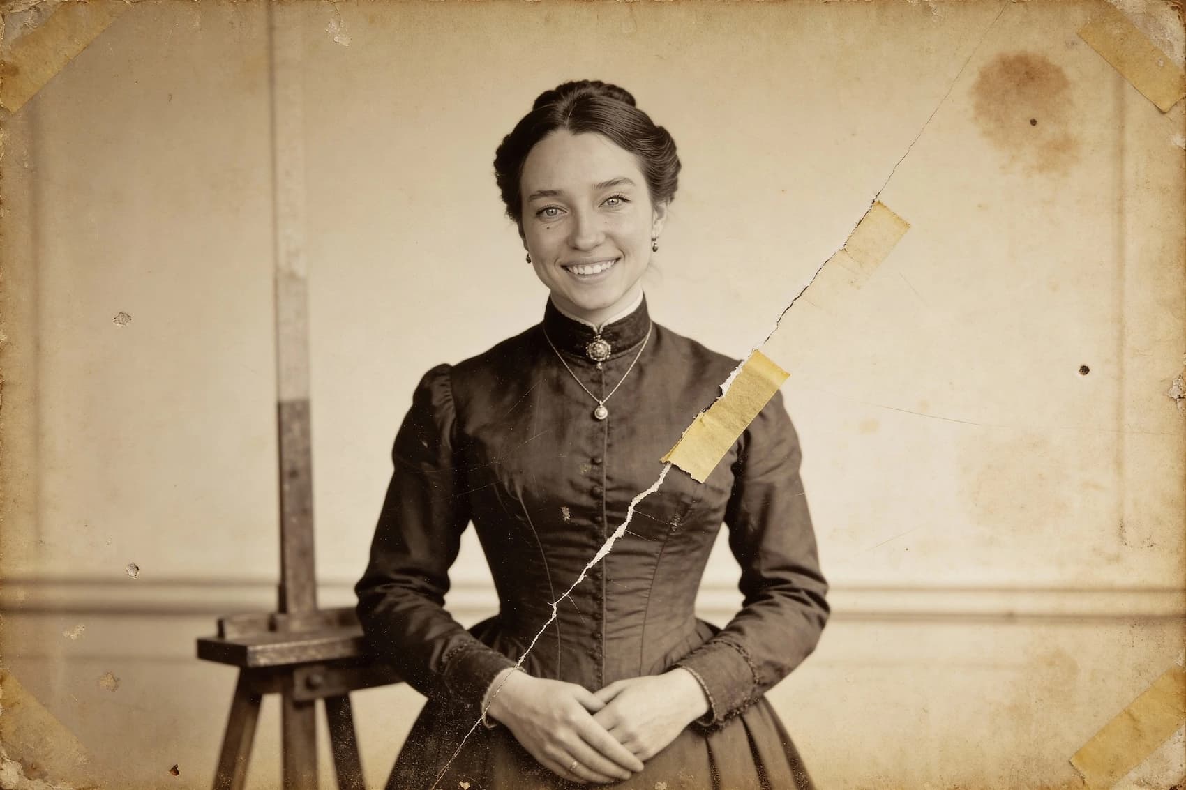 Example: worn 1870-style studio portrait