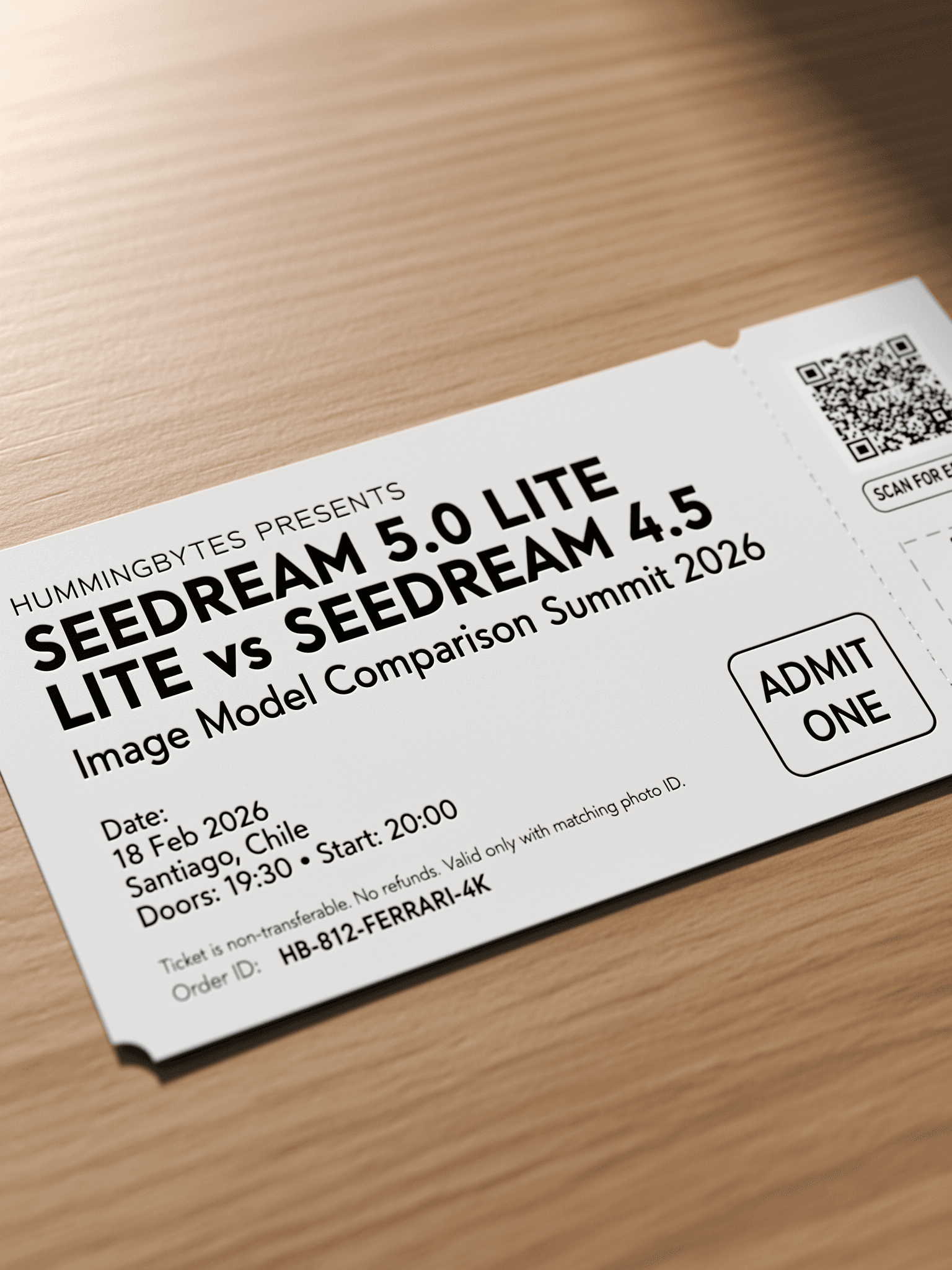 Printed event ticket text rendering benchmark by FLUX.2 Flex