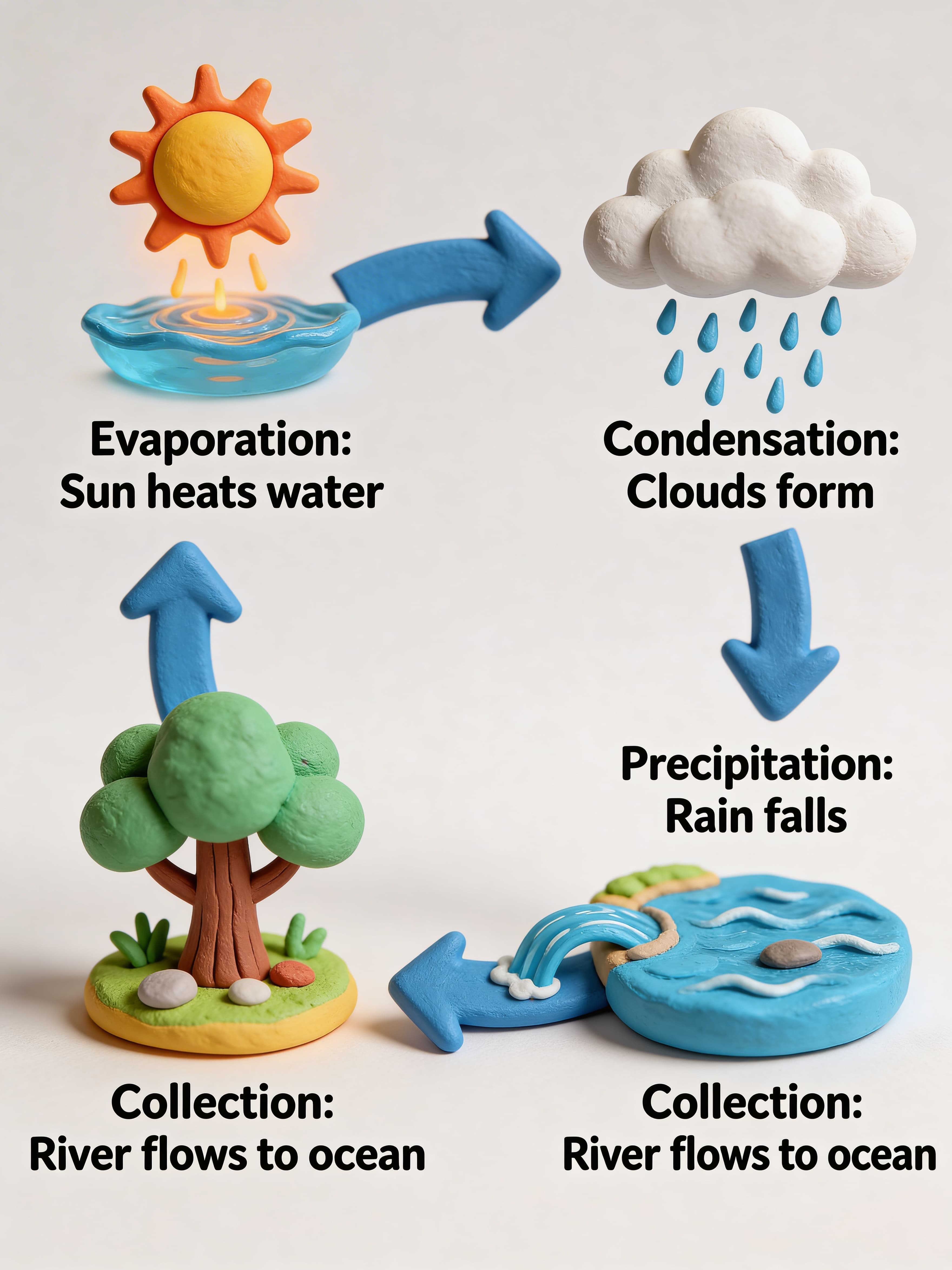 Water cycle educational infographic by Nano Banana Pro with clearer layout, labels, and flow consistency