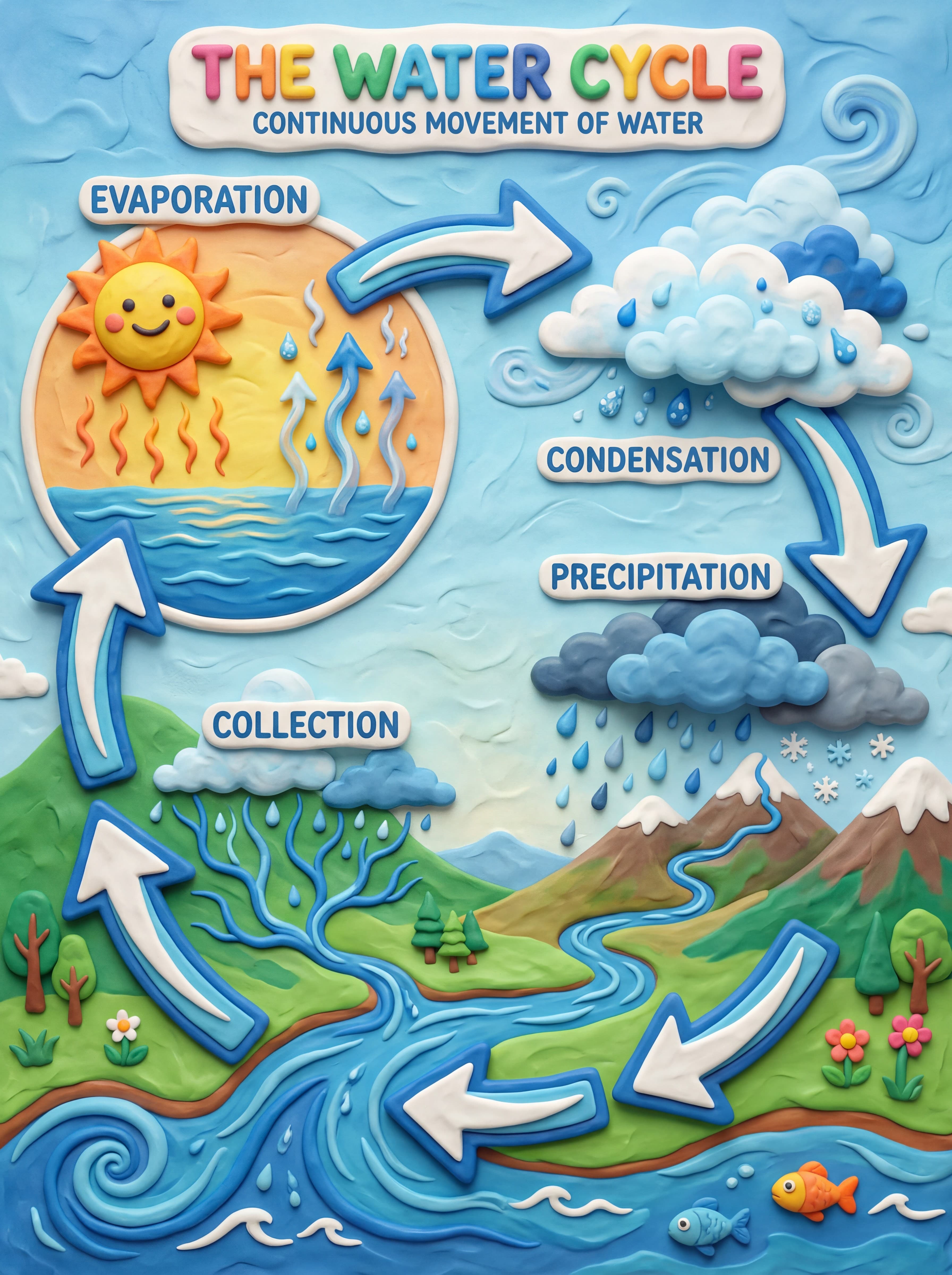 Water cycle educational infographic by Seedream 4.5 with less stable diagram structure and text alignment