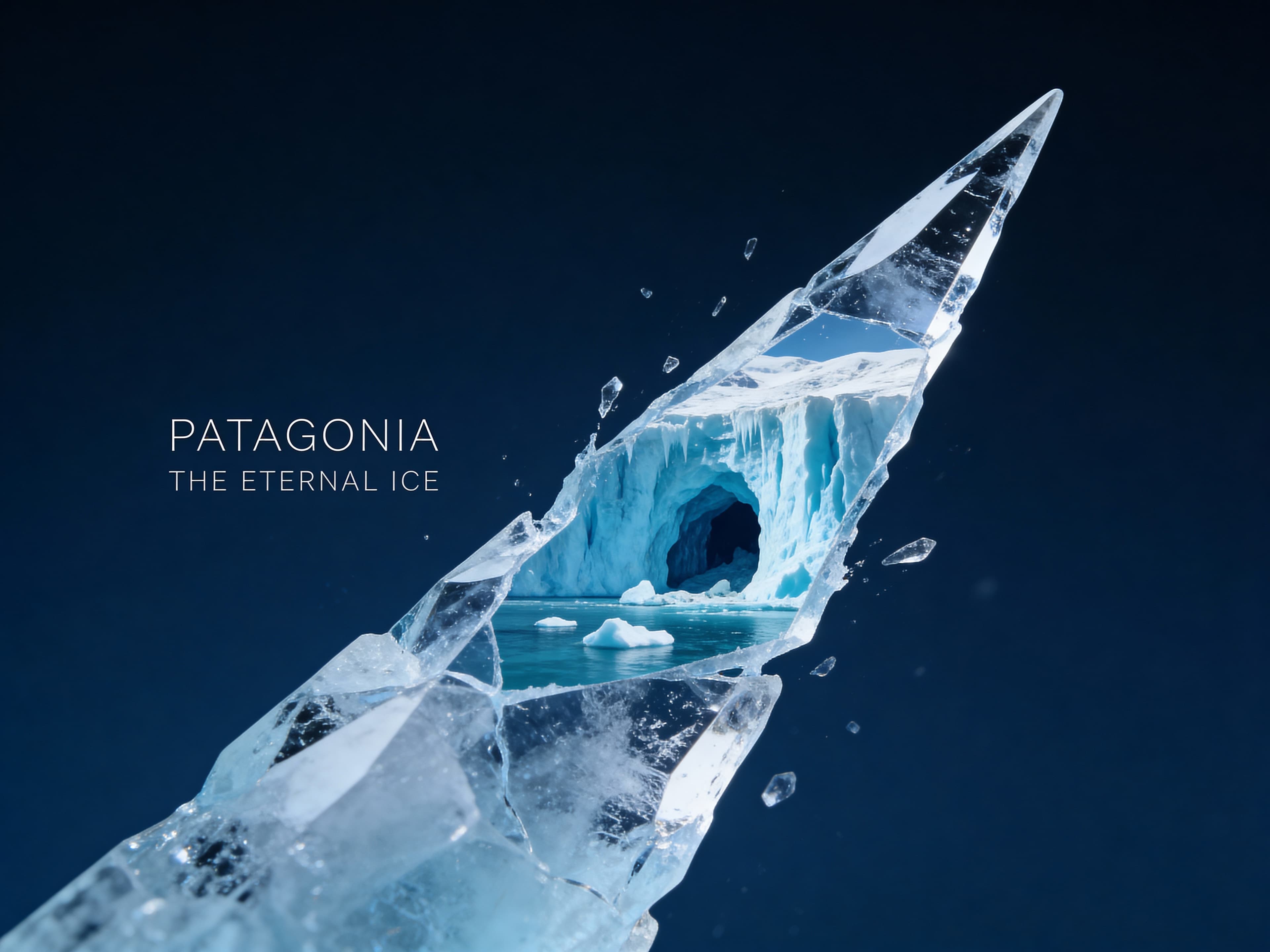 Patagonia ice shard poster composition test by Seedream 4.5 with weaker structural cohesion
