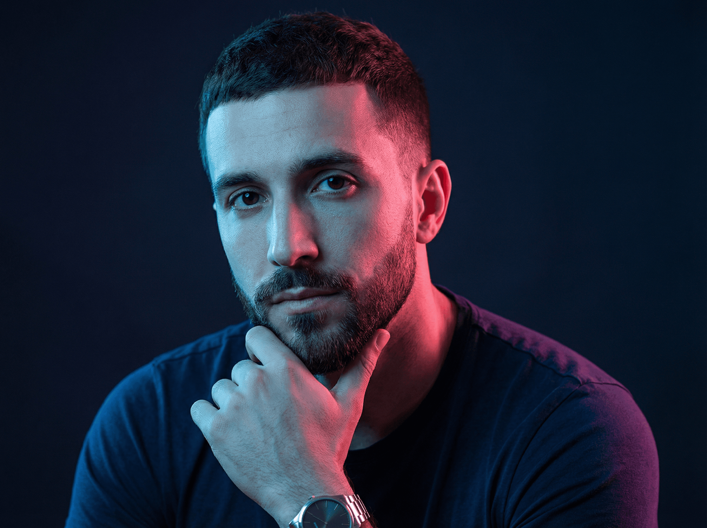 Neon-lit editorial portrait generated from a text prompt