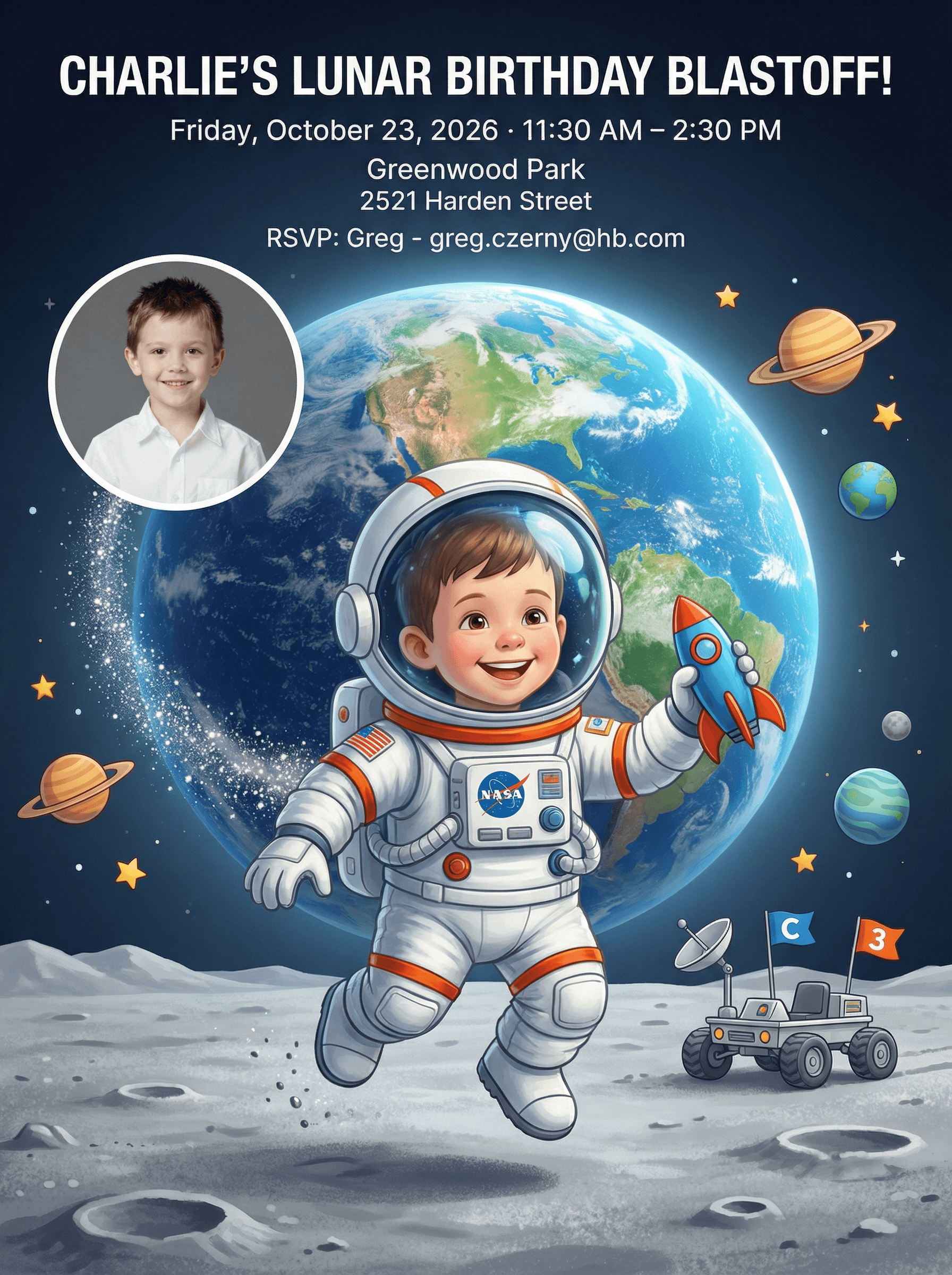 AI birthday invitation card with playful illustrations