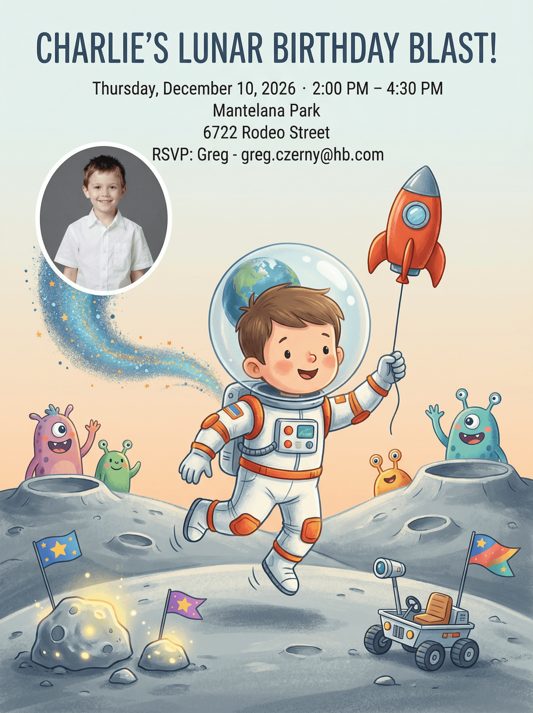 AI generated astronaut invitation featuring the child