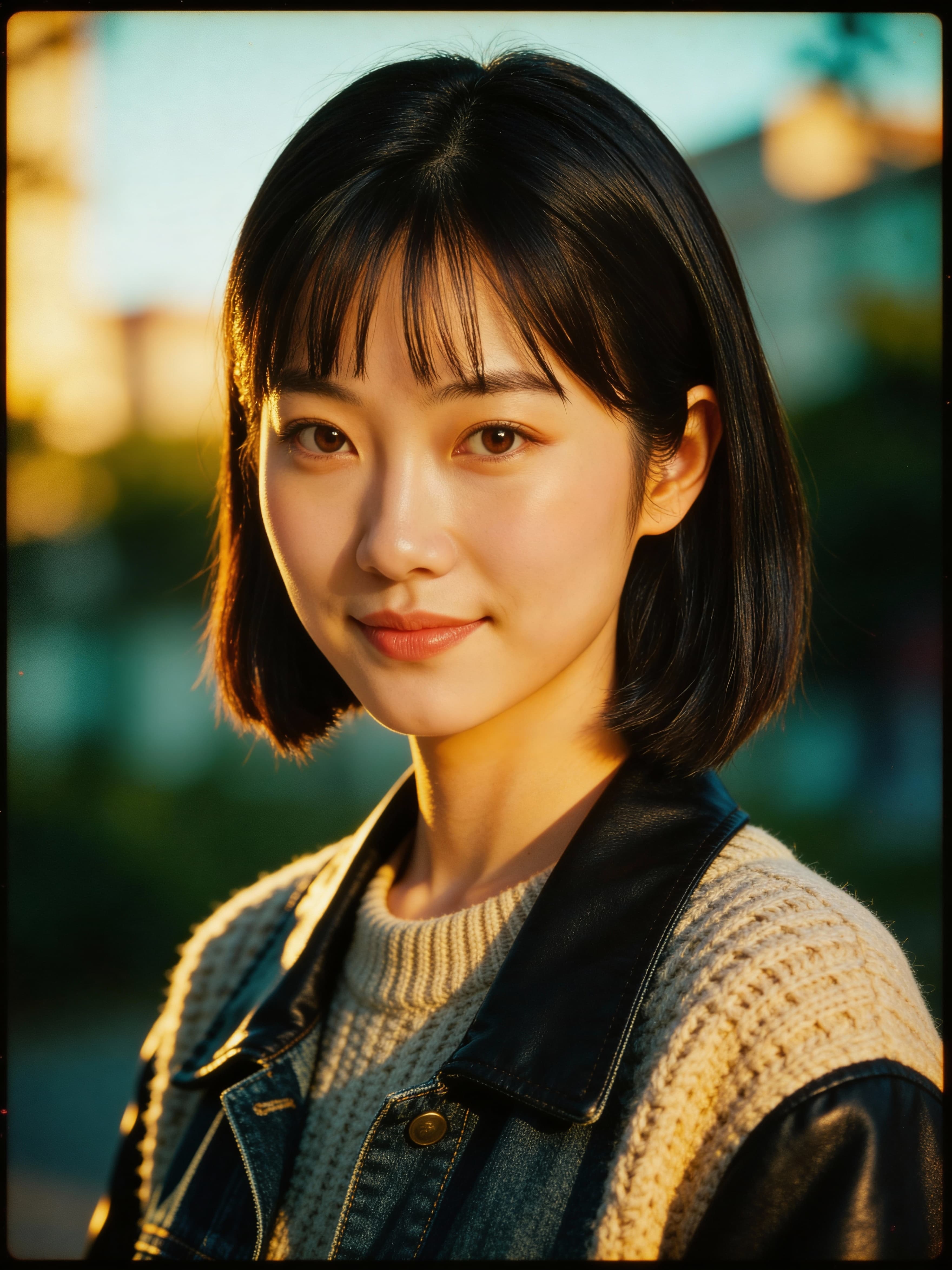 Vintage film portrait with warm golden tones