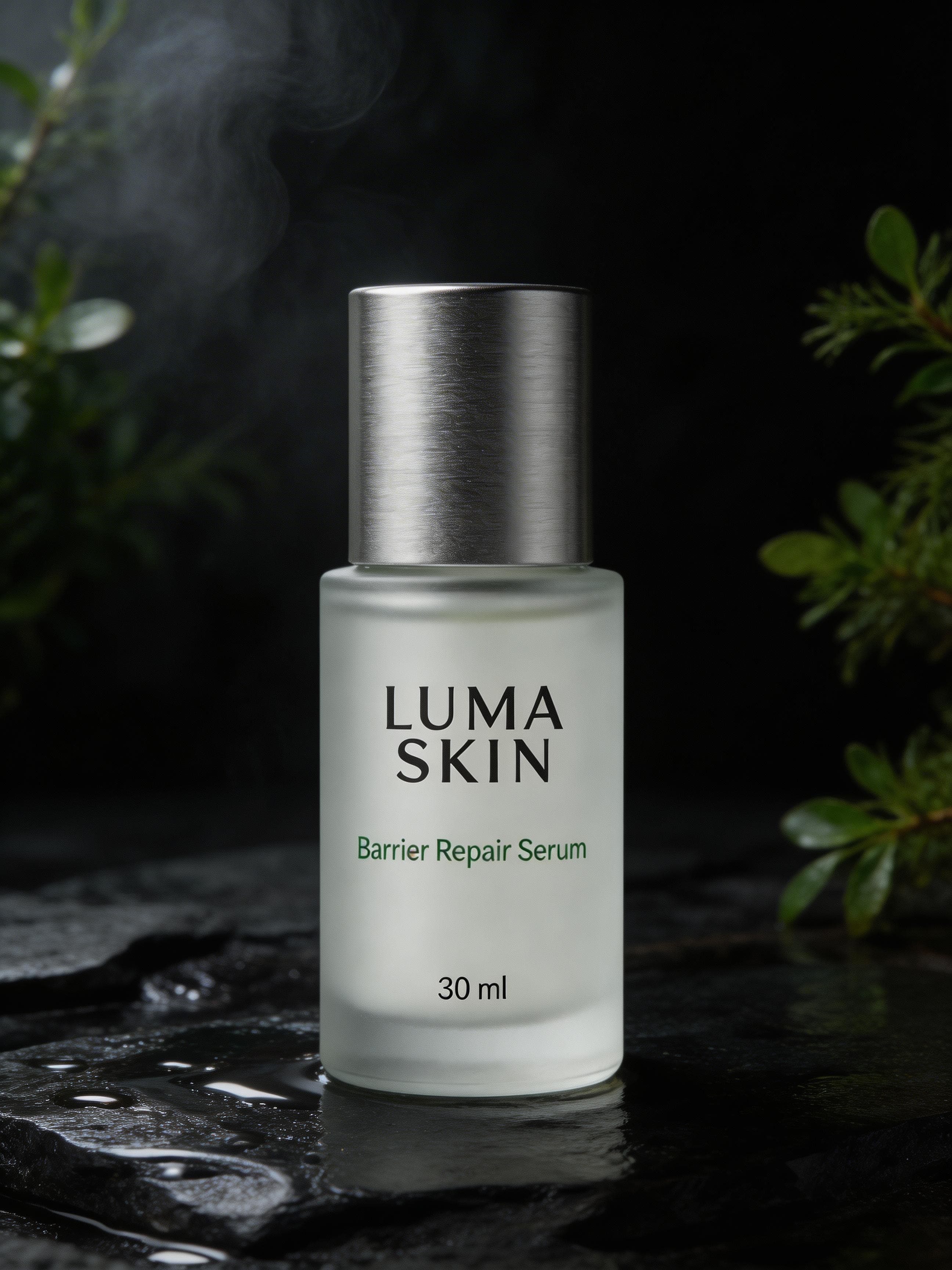 Skincare serum bottle preserved while the environment changes to a dark spa setting with Seedream 5.0 Lite