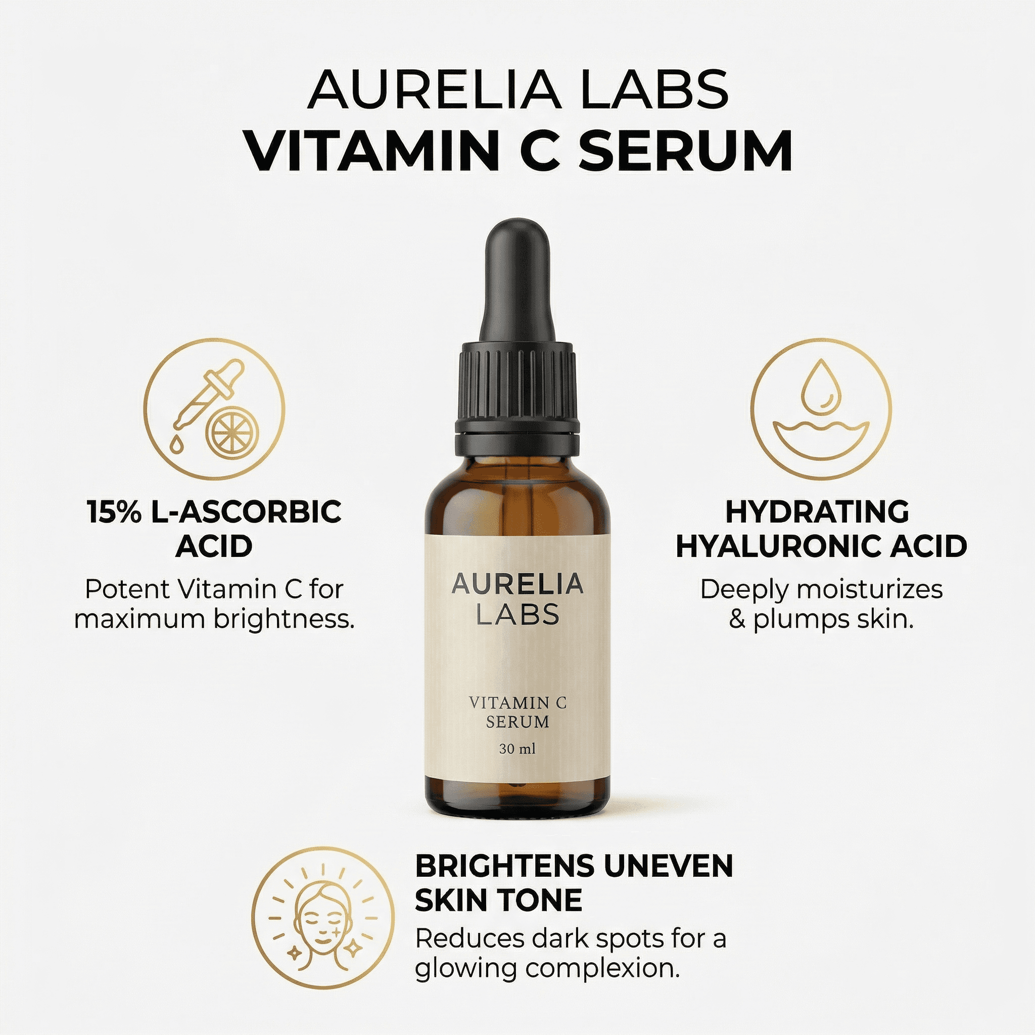 Mobile-readable ingredients infographic for the Aurelia Labs vitamin C serum