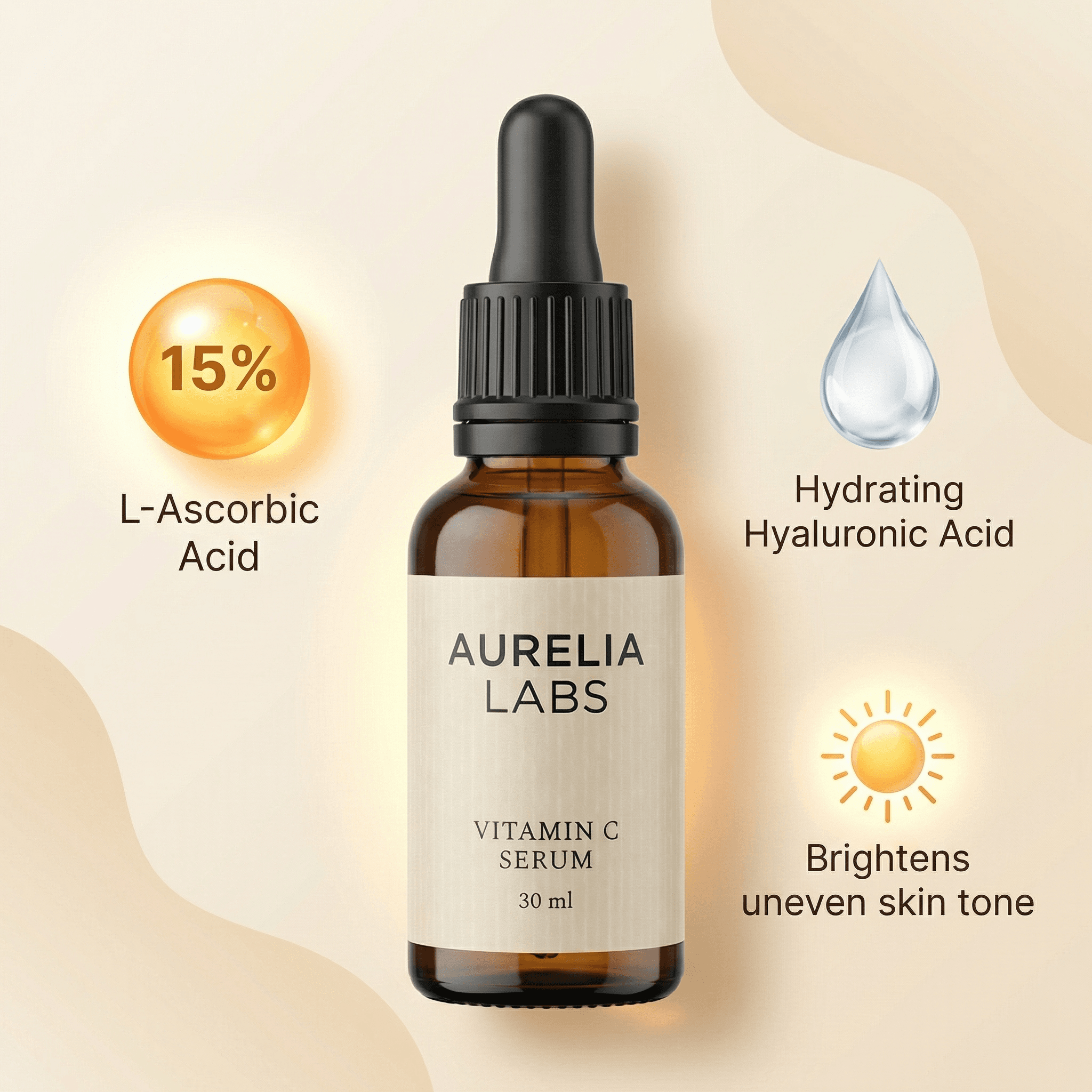 Mobile-readable ingredients infographic for the Aurelia Labs vitamin C serum