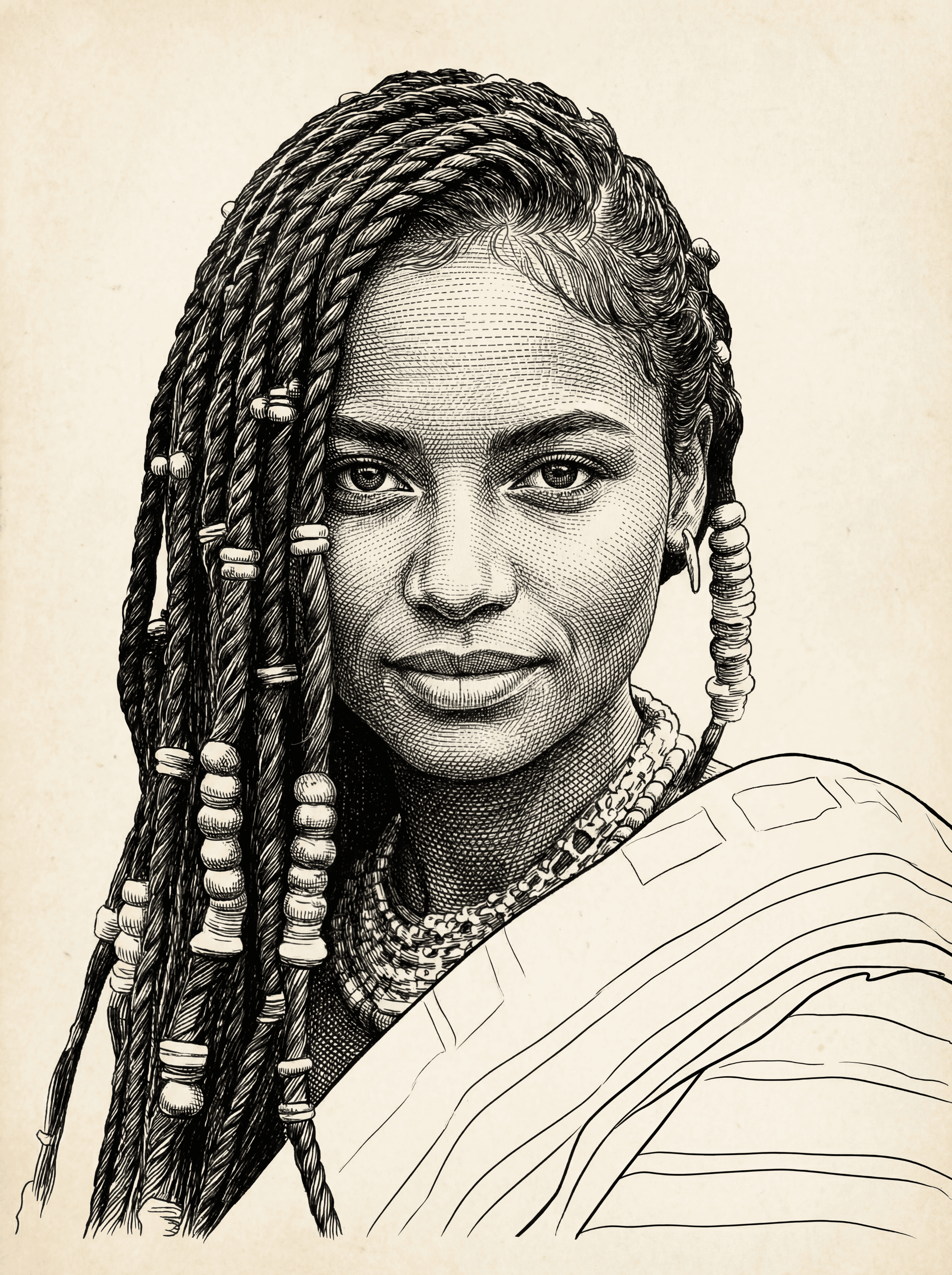 Example: steel engraving portrait with intricate facial linework