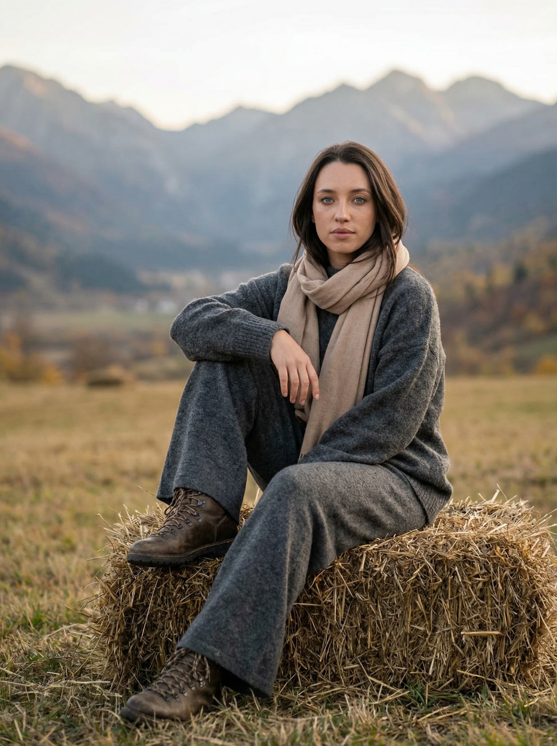 Example: rustic mountain hay bale portrait