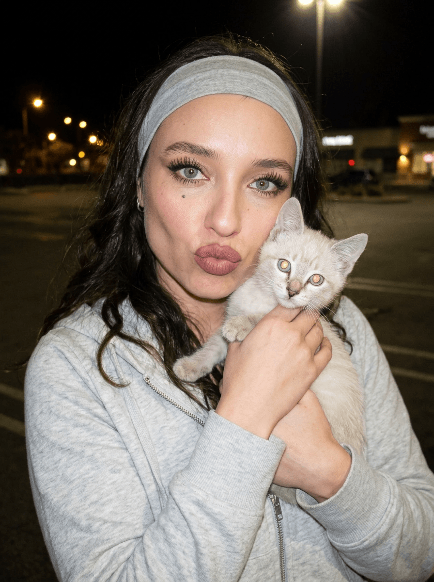 Example: Y2K kitten night portrait