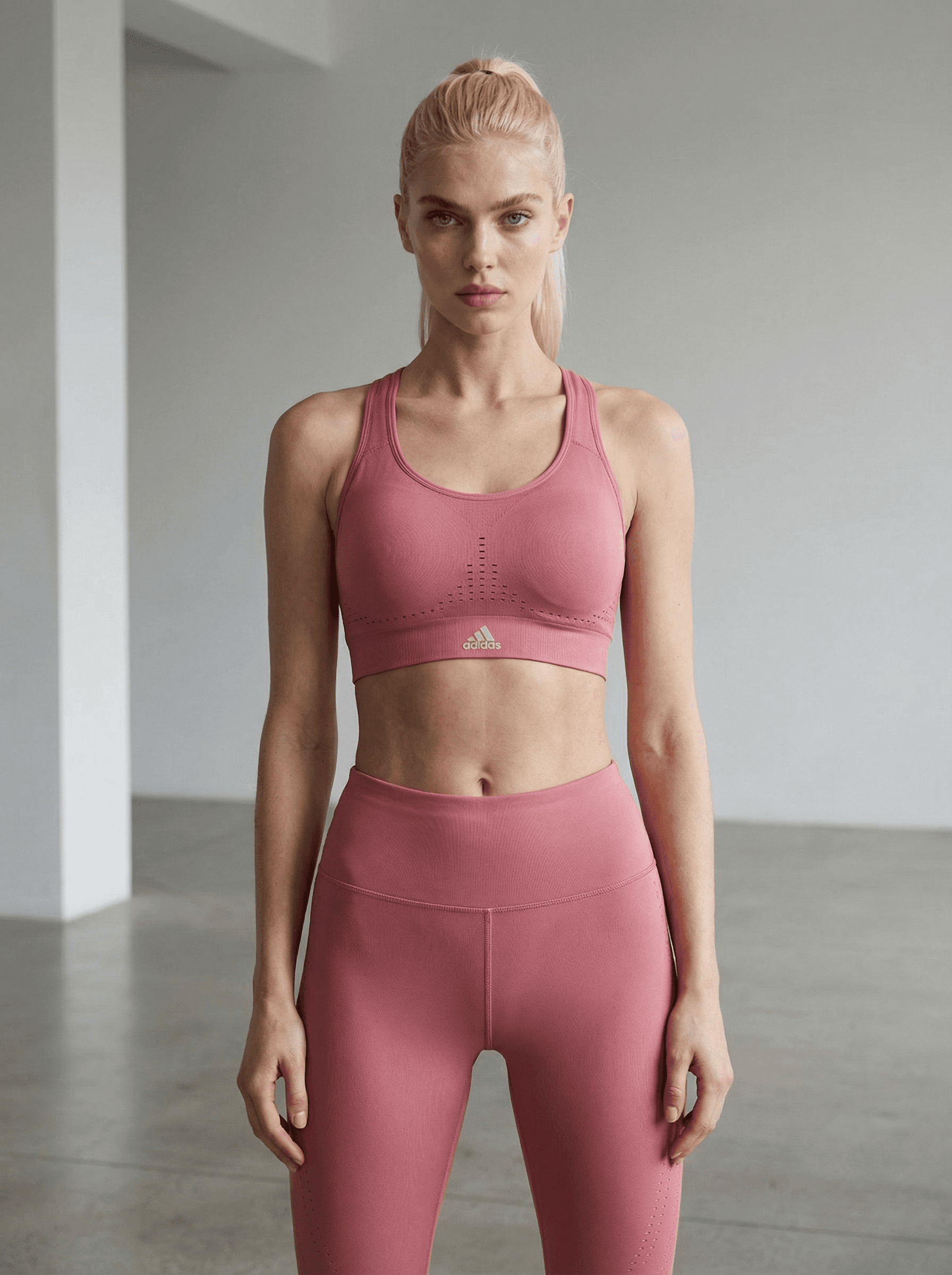 Example: rose activewear high-end athletic studio portrait