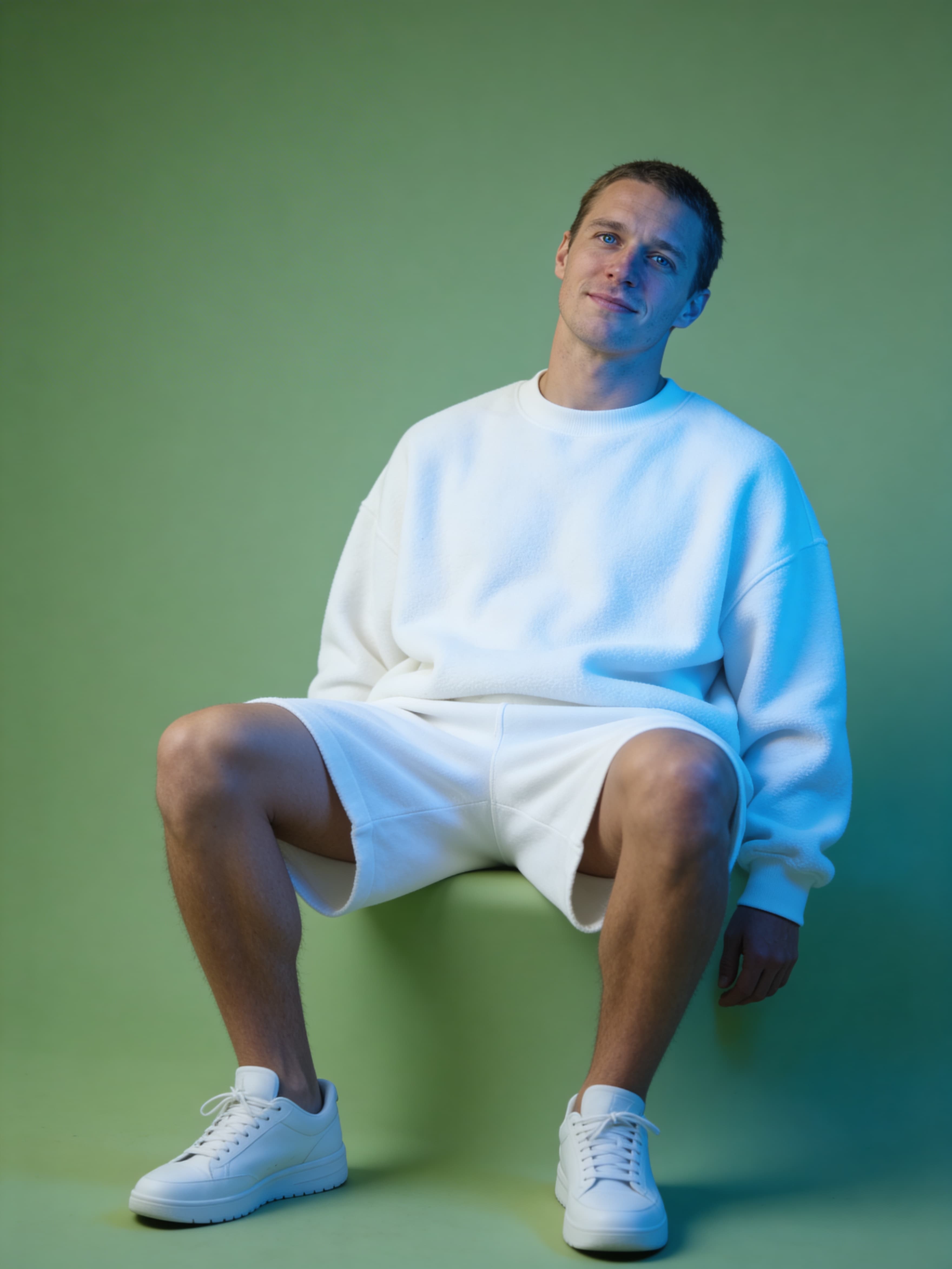 Example: minimalist futuristic green studio portrait