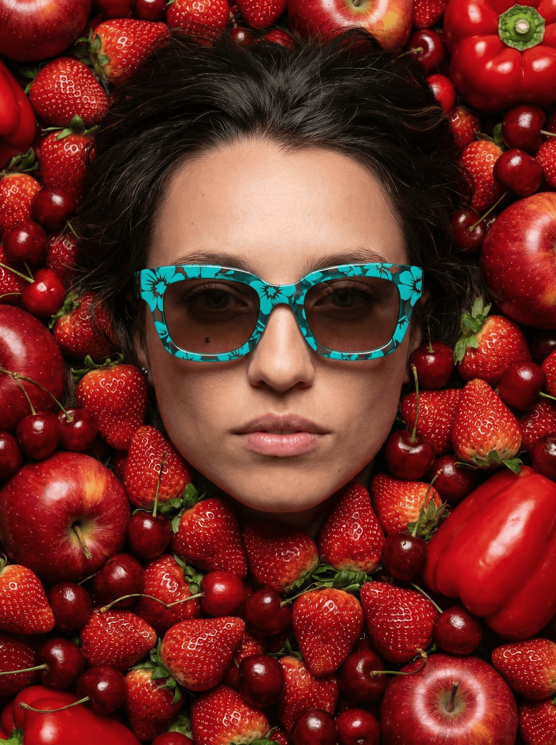 Example: red fruit pop surreal portrait