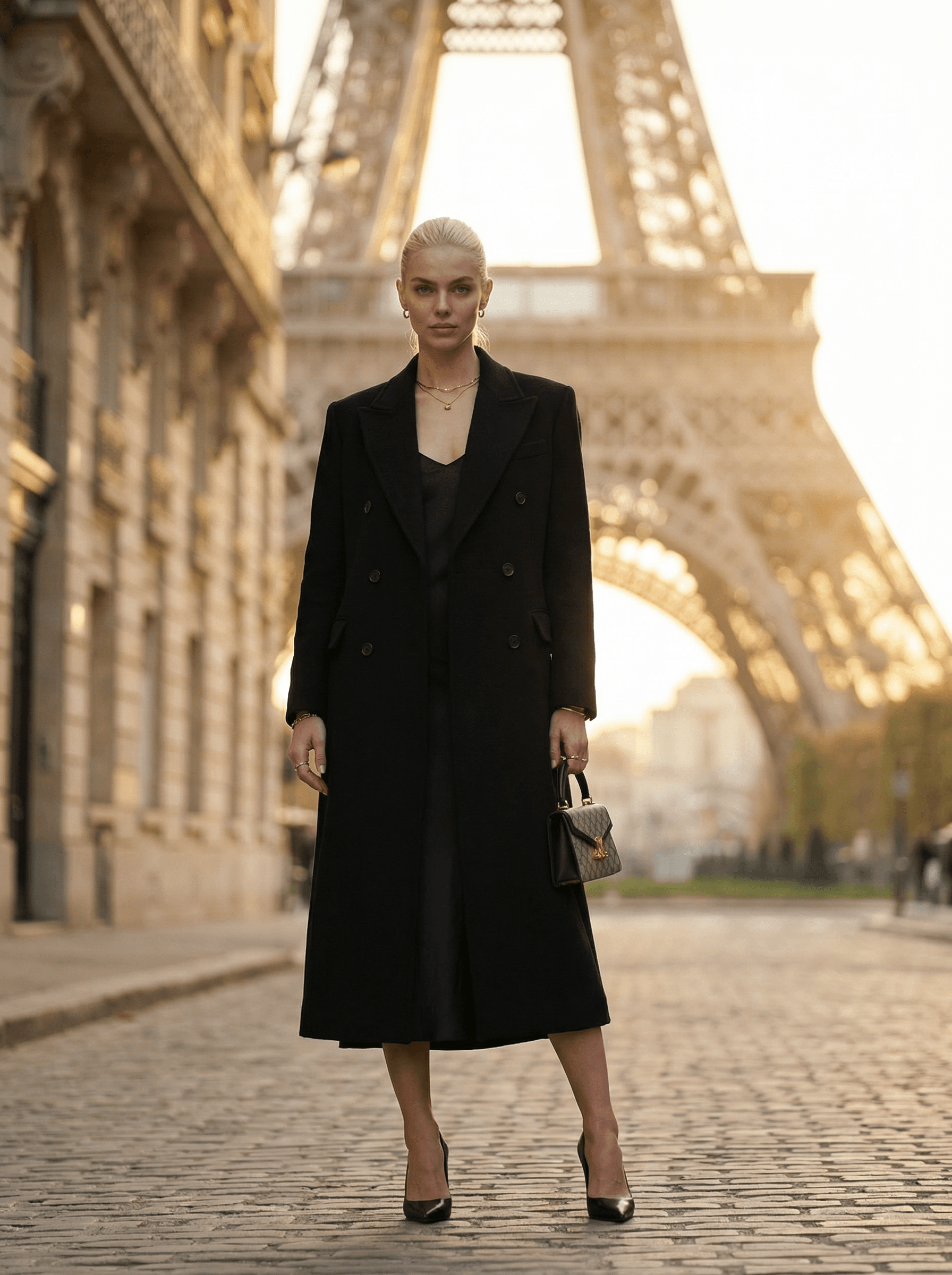 Example: Paris Eiffel golden-hour couture portrait