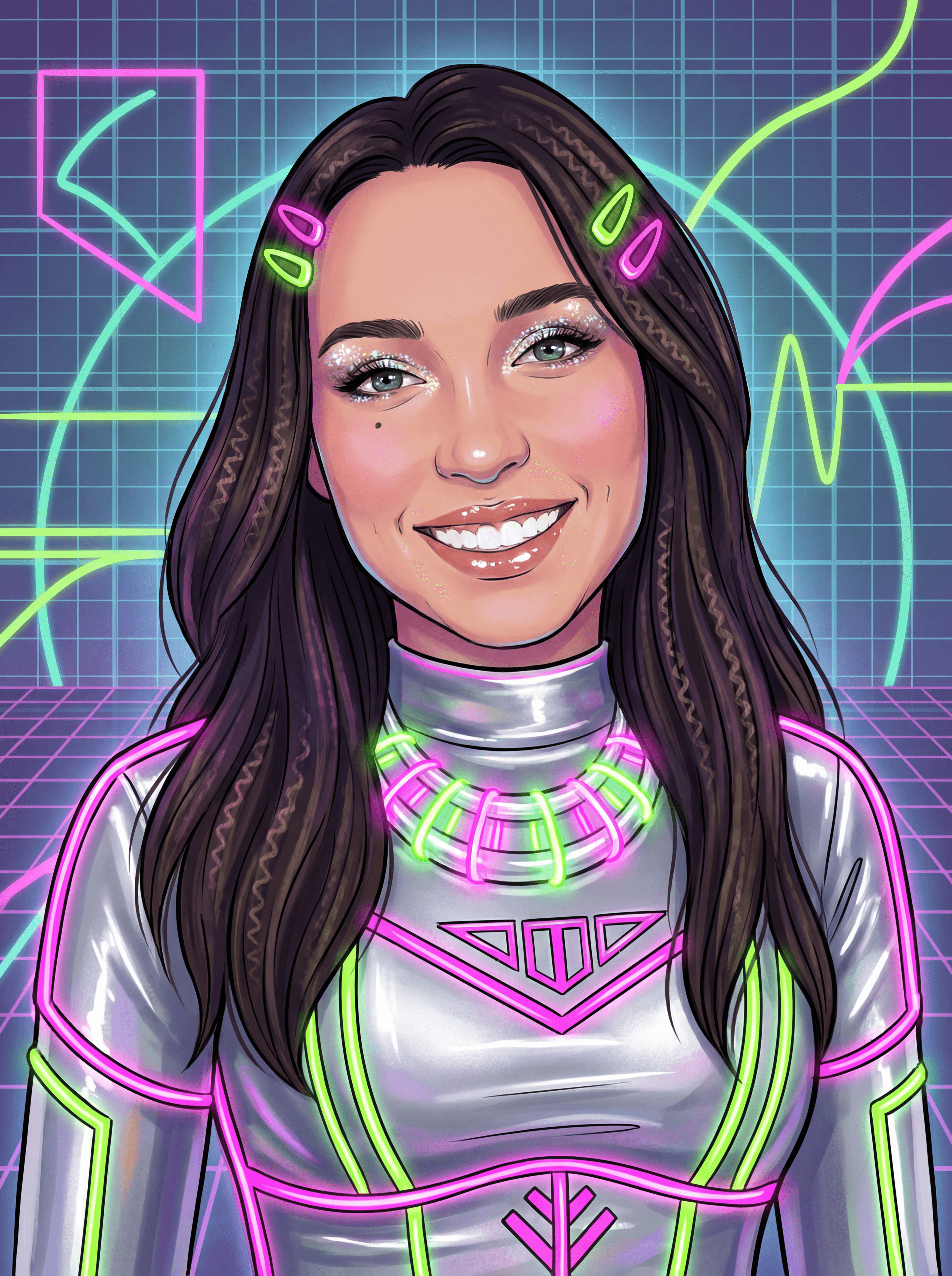 Example: Y2K neon digital fashion illustration