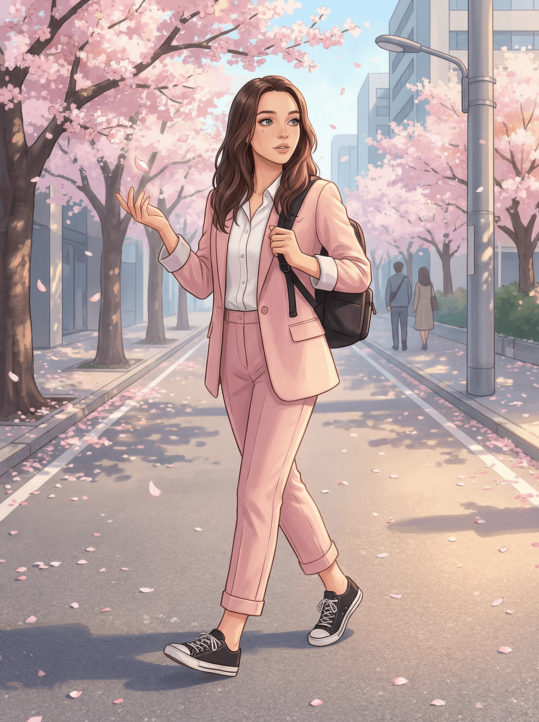 Example: cherry blossom anime street illustration