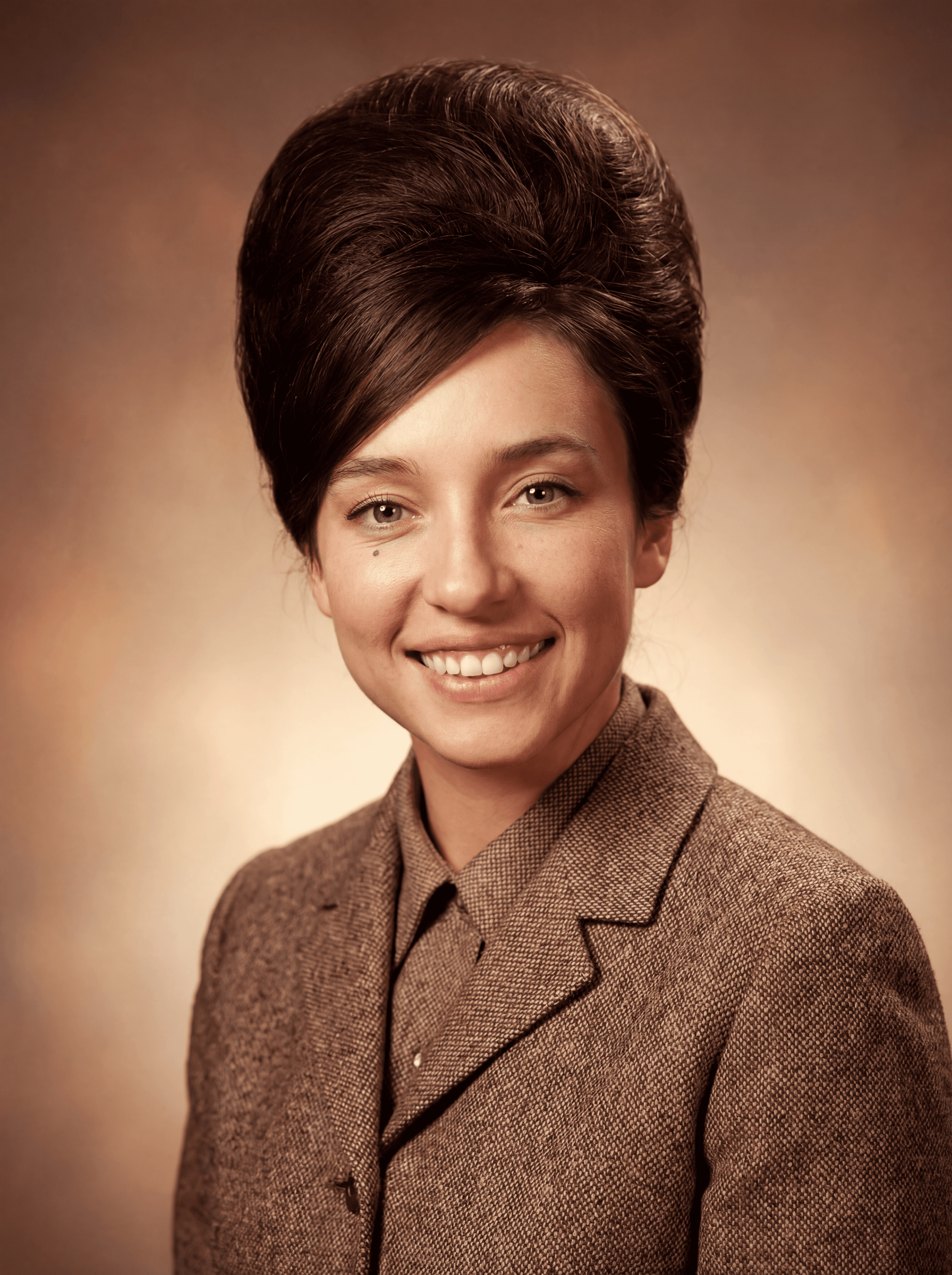 Example: 1960s beehive hairstyle studio portrait restyle