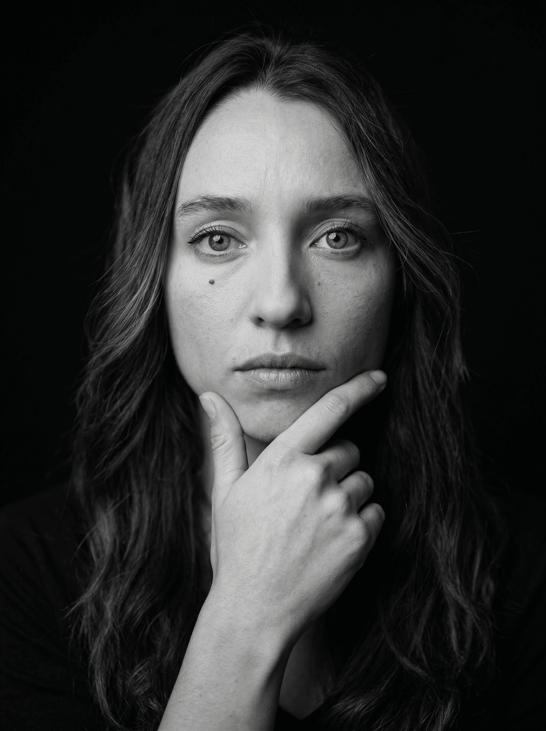 Example: fine-art monochrome thinker portrait