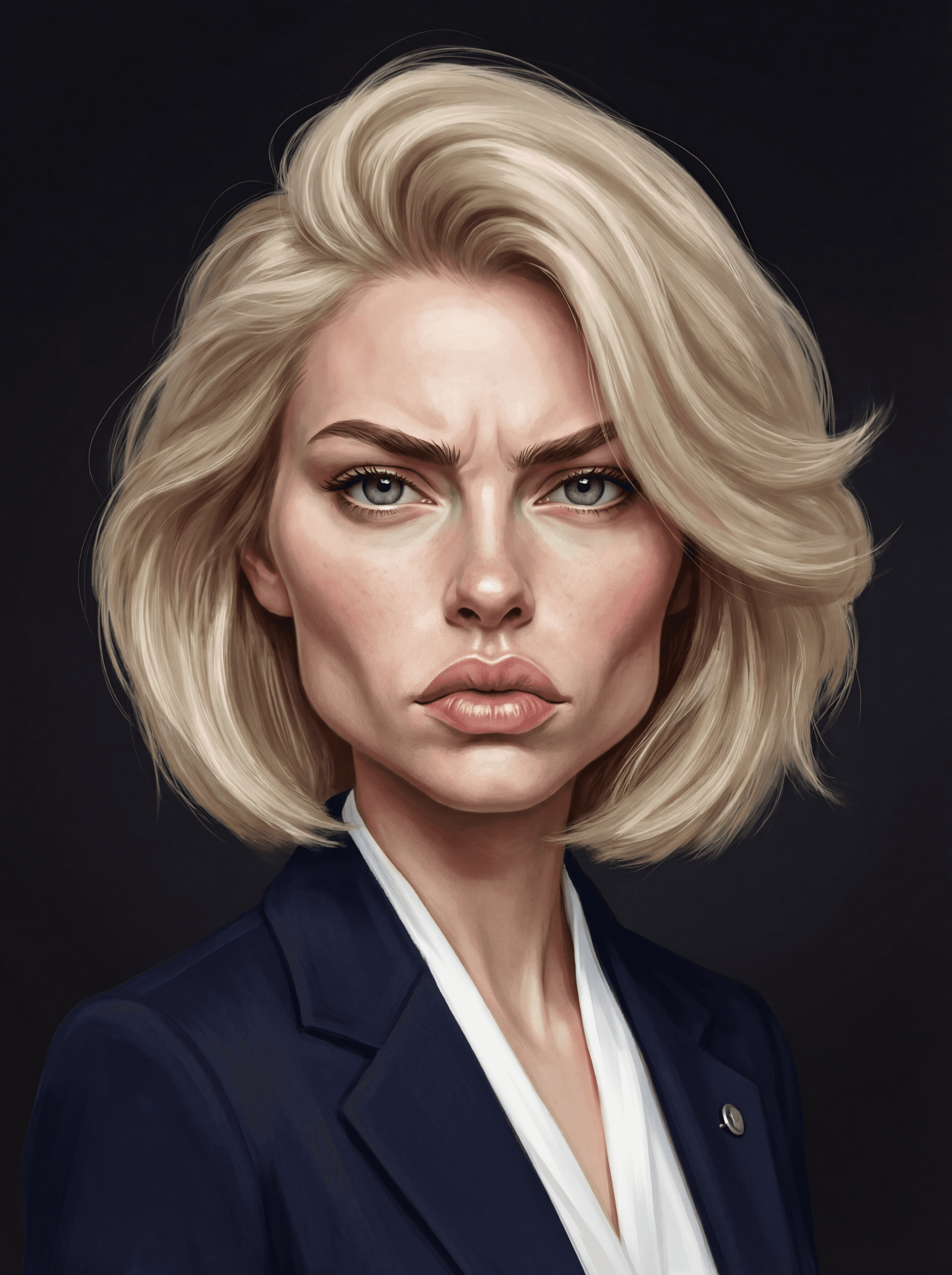 Example: hyperrealistic caricature portrait with dark gradient studio background