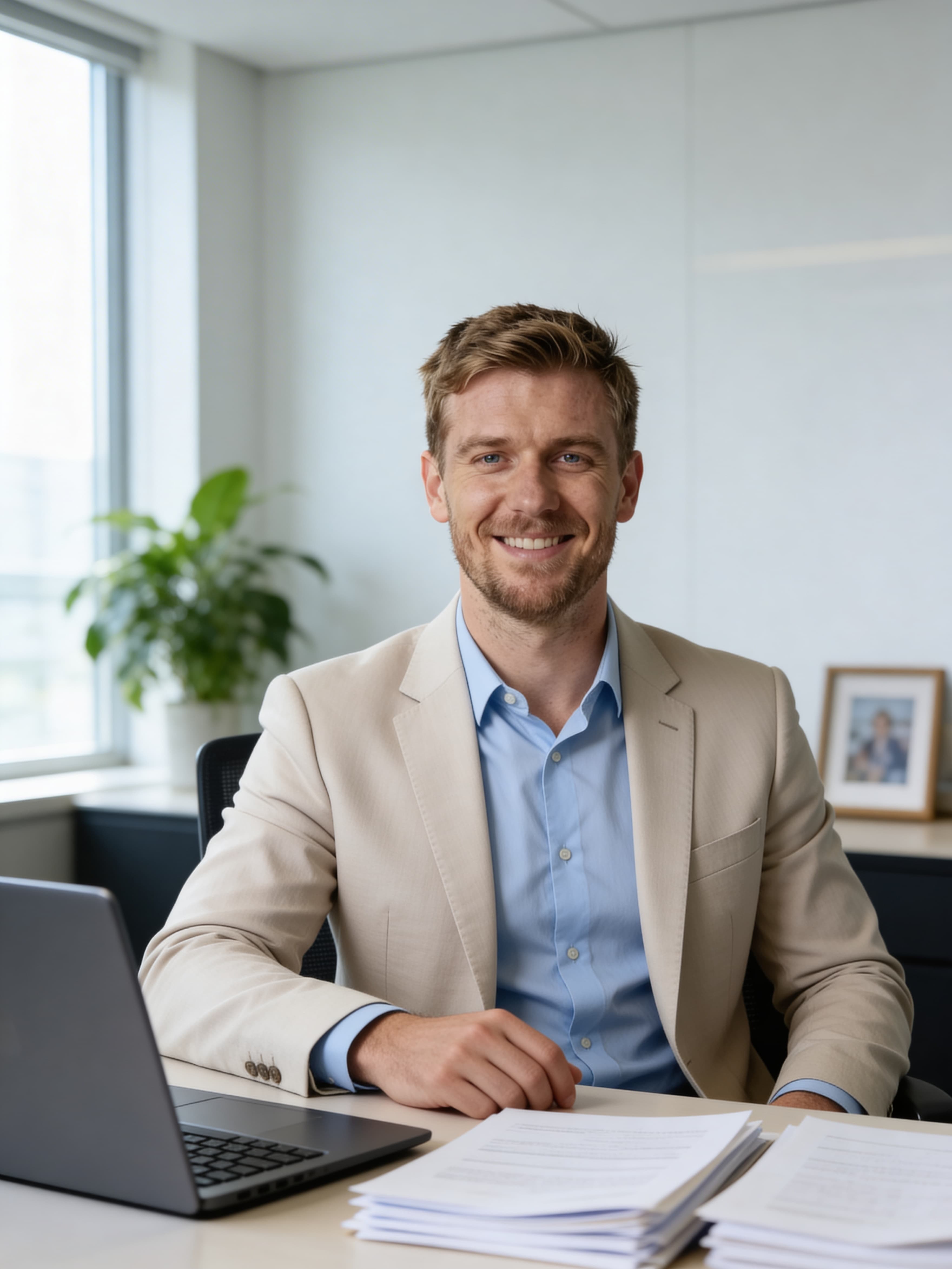 Example: professional office portrait of a man seated at a desk