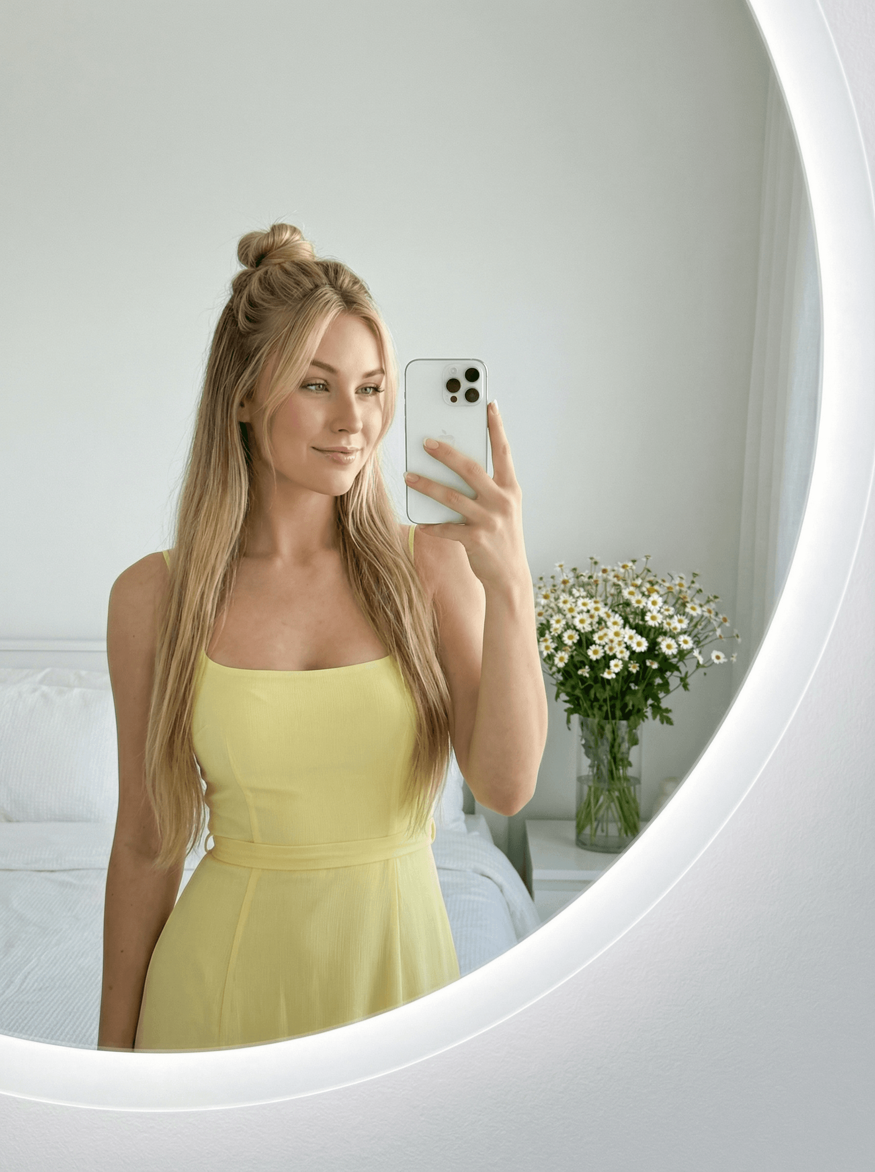 Example: lemon dress bedroom mirror selfie