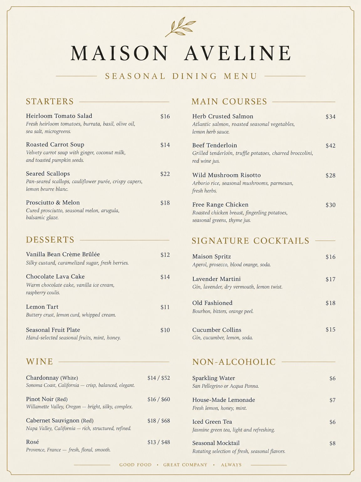 Restaurant menu layout, generated with GPT Image 2.5 Flare