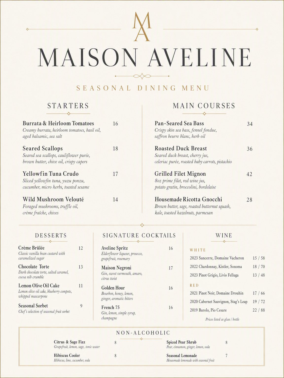 Restaurant menu layout, generated with GPT Image 2