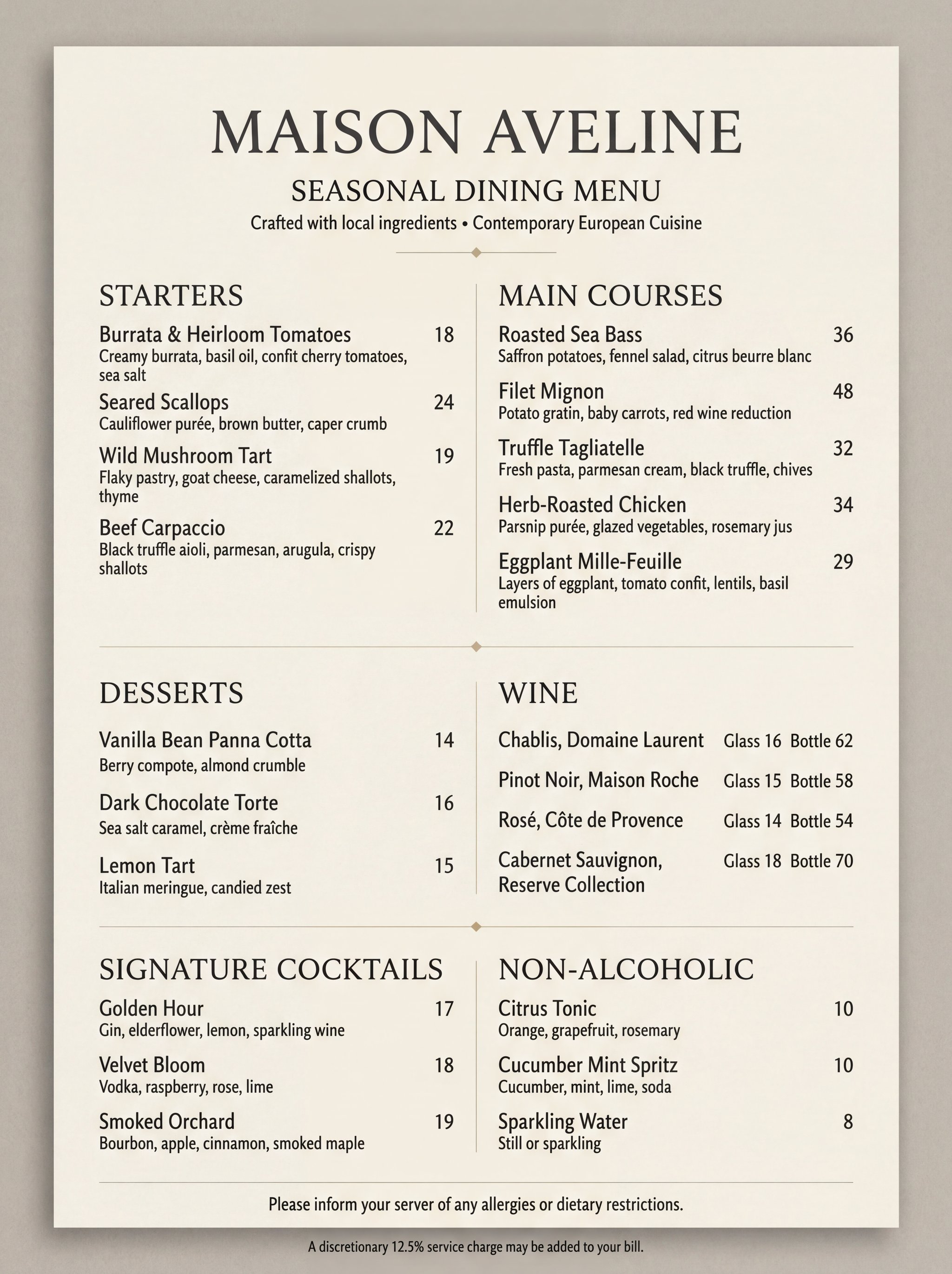 Restaurant menu editorial layout generated by Nano Banana 2