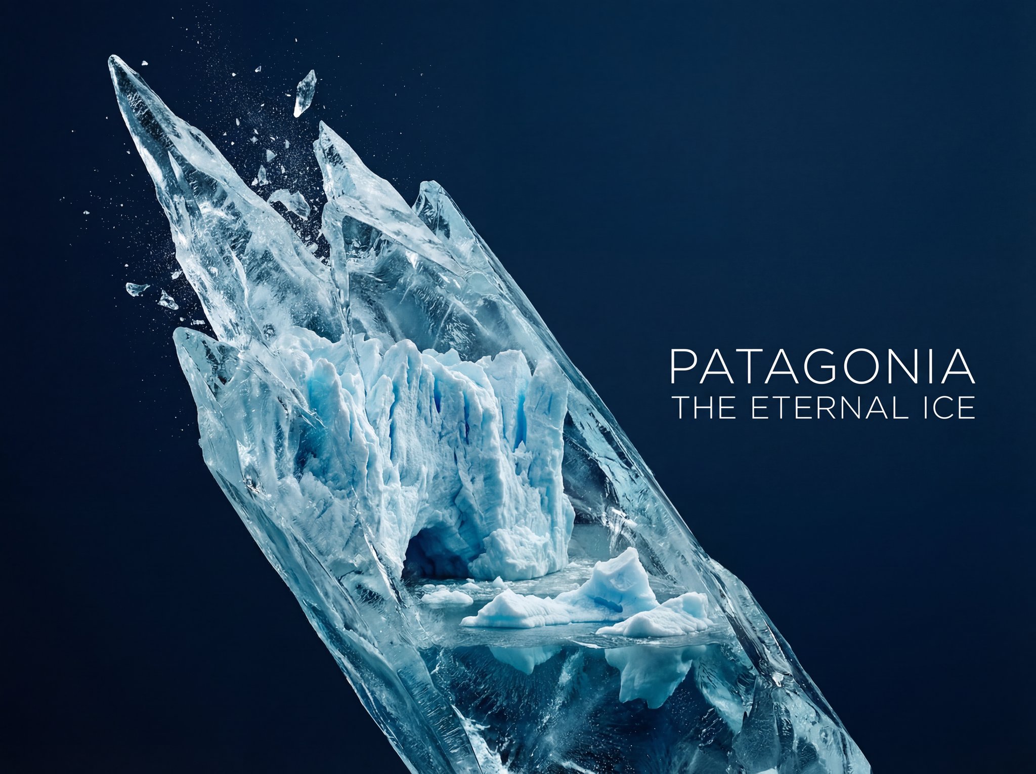 Patagonia ice shard poster composition test by Nano Banana Pro with stronger texture realism and visual composition