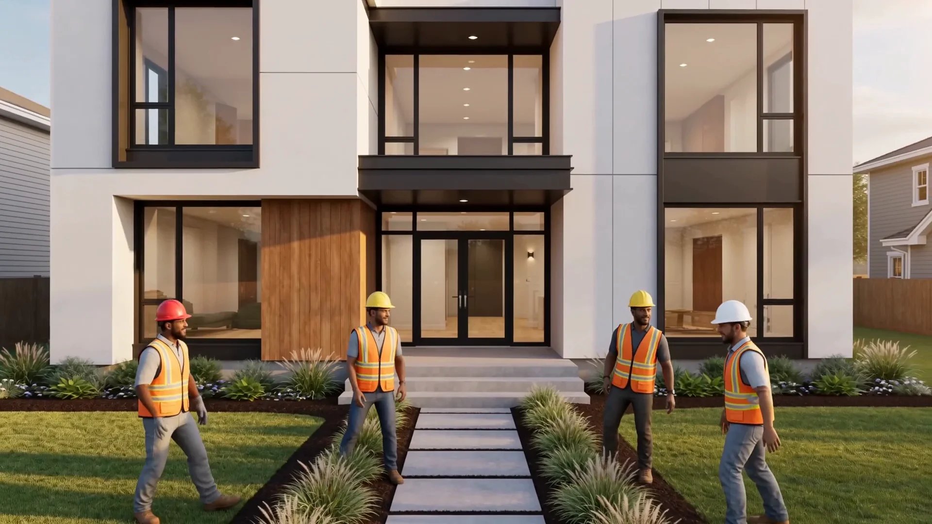 Construcción de casa moderna generada por Seedance 2.0