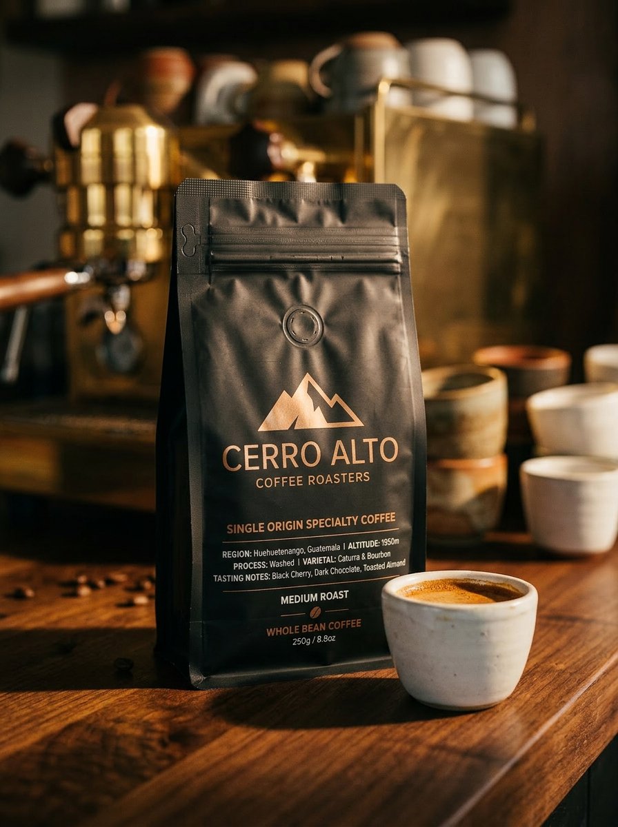 Coffee bag on a bright kitchen counter