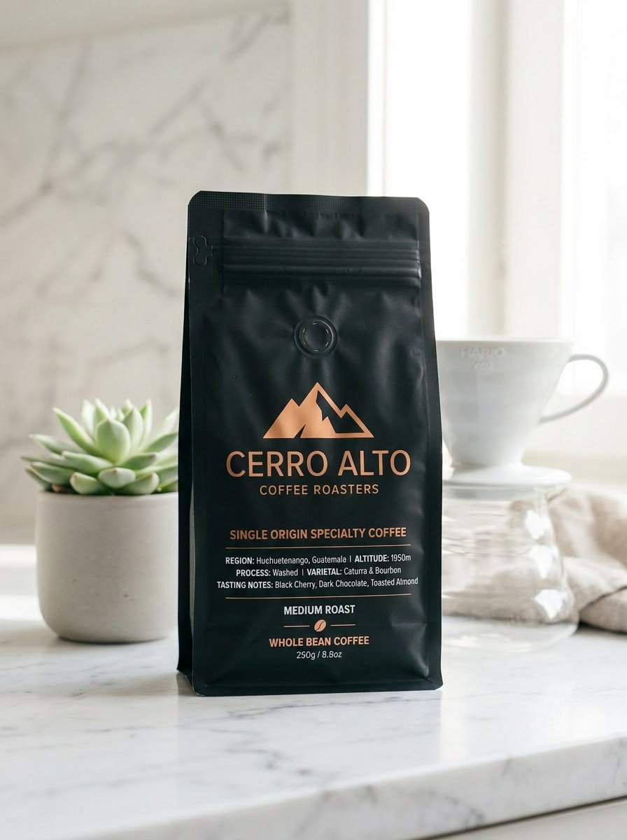 Coffee bag at an outdoor breakfast table