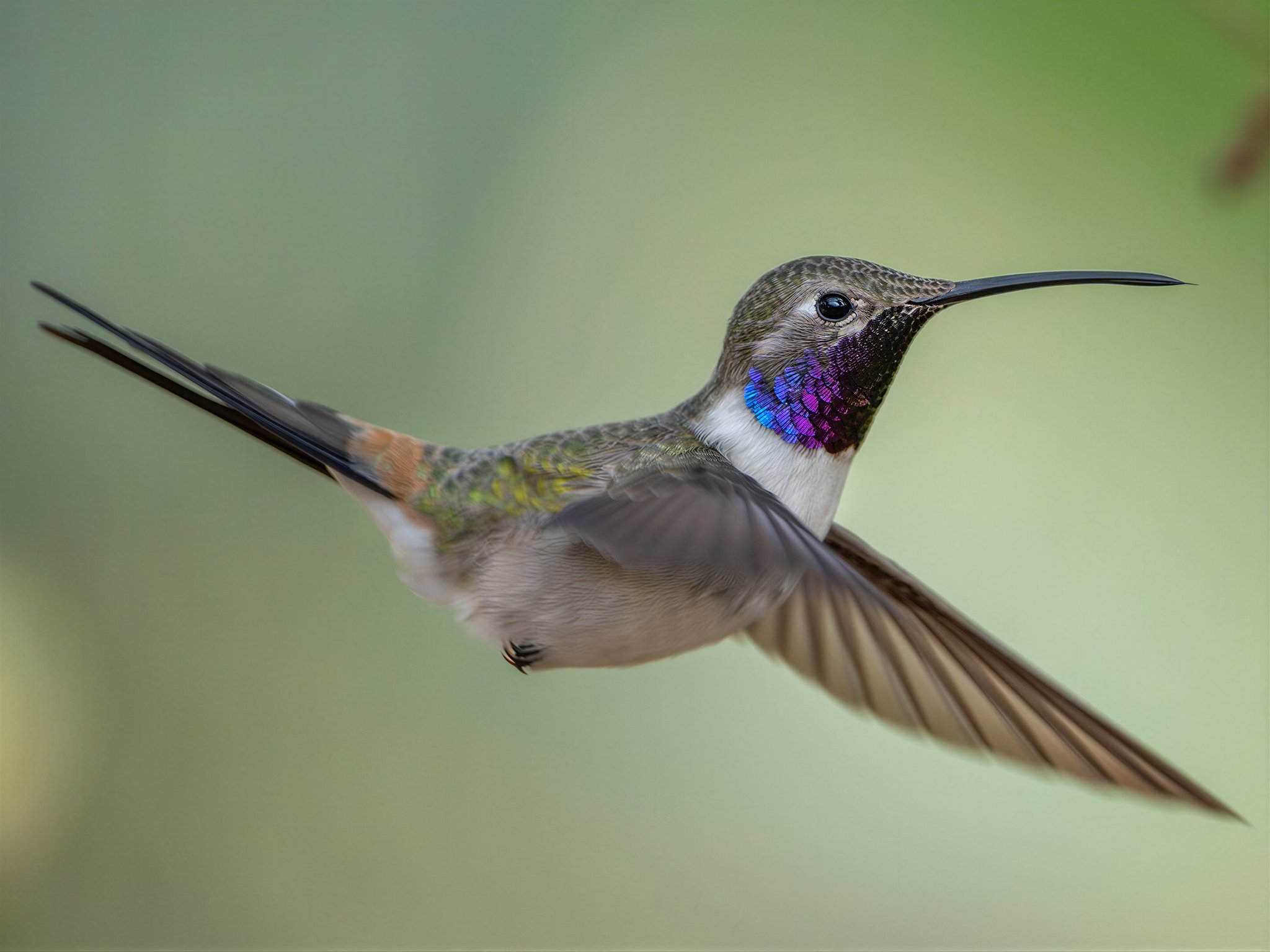 Hummingbird in flight after upscale