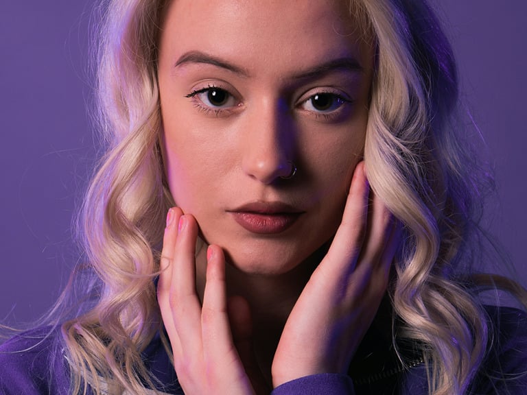 Purple portrait headshot before upscale