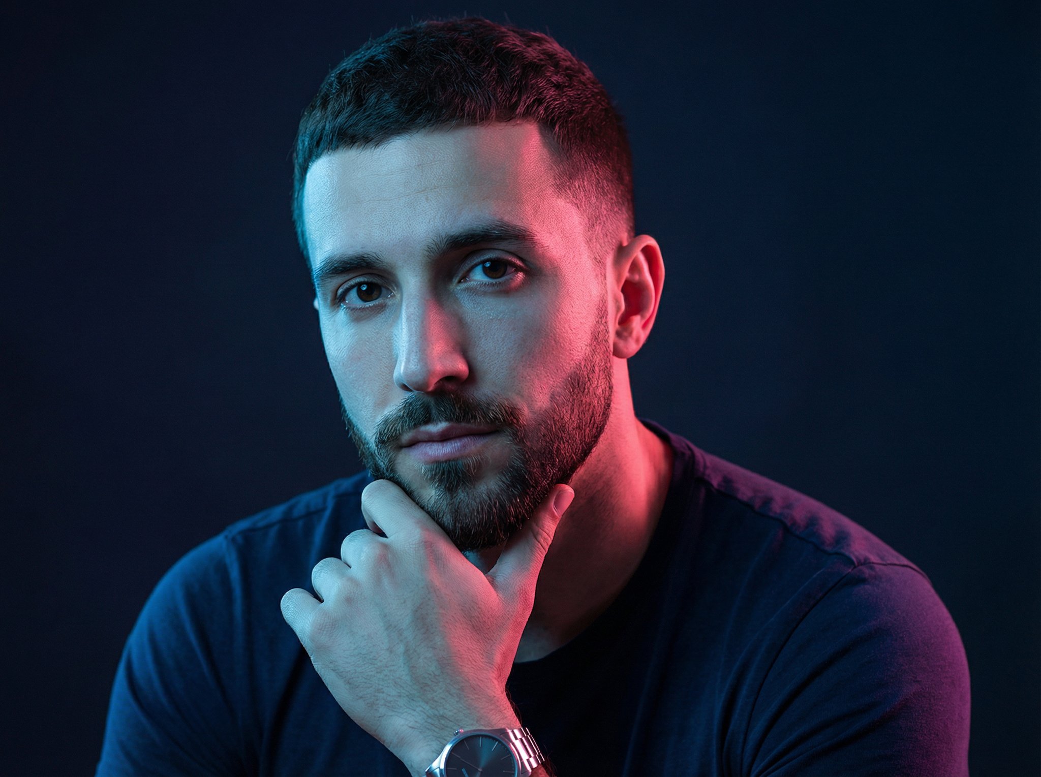 Neon-lit editorial portrait generated from a text prompt