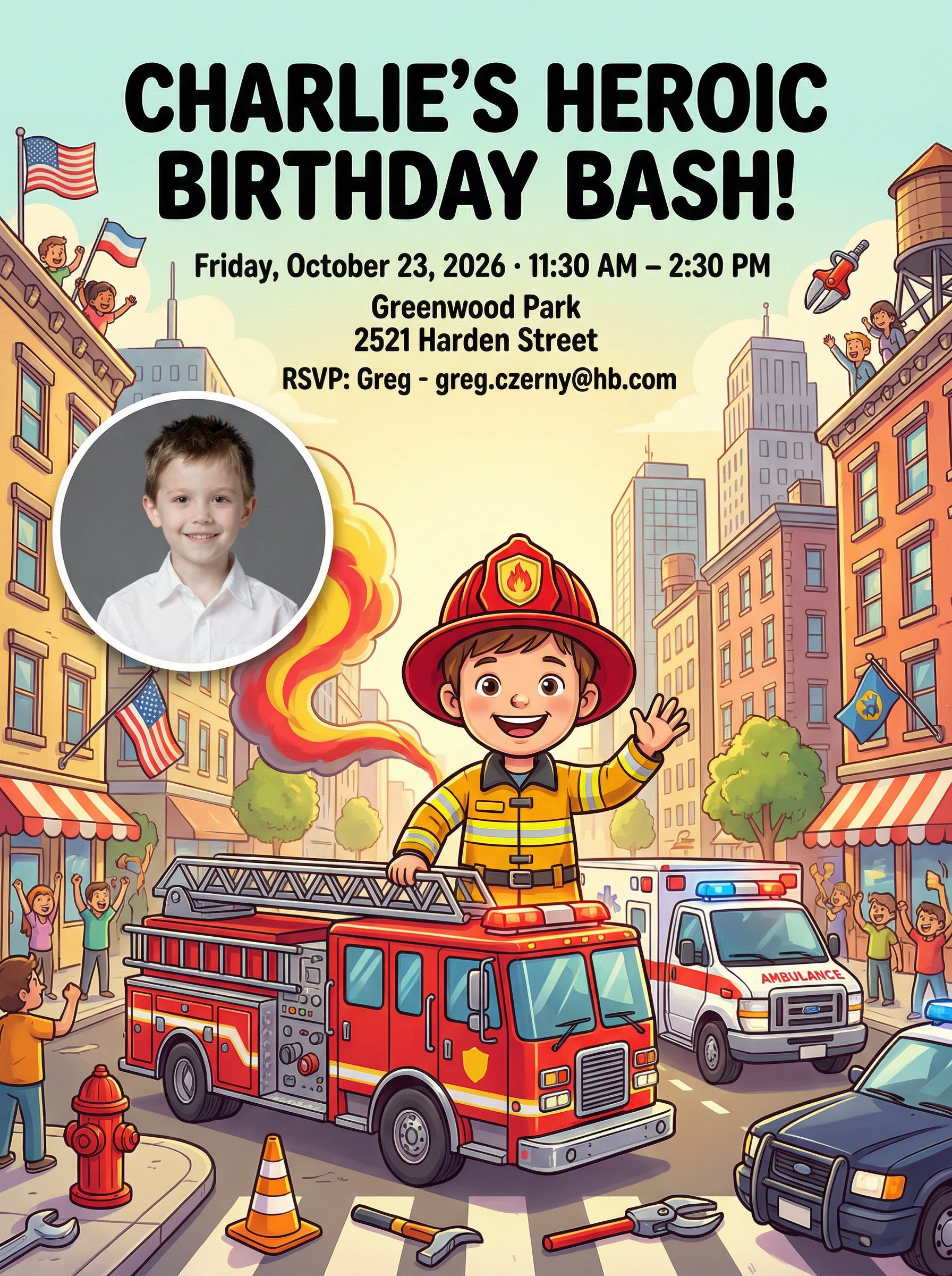 Safari birthday invitation with friendly animals and RSVP block