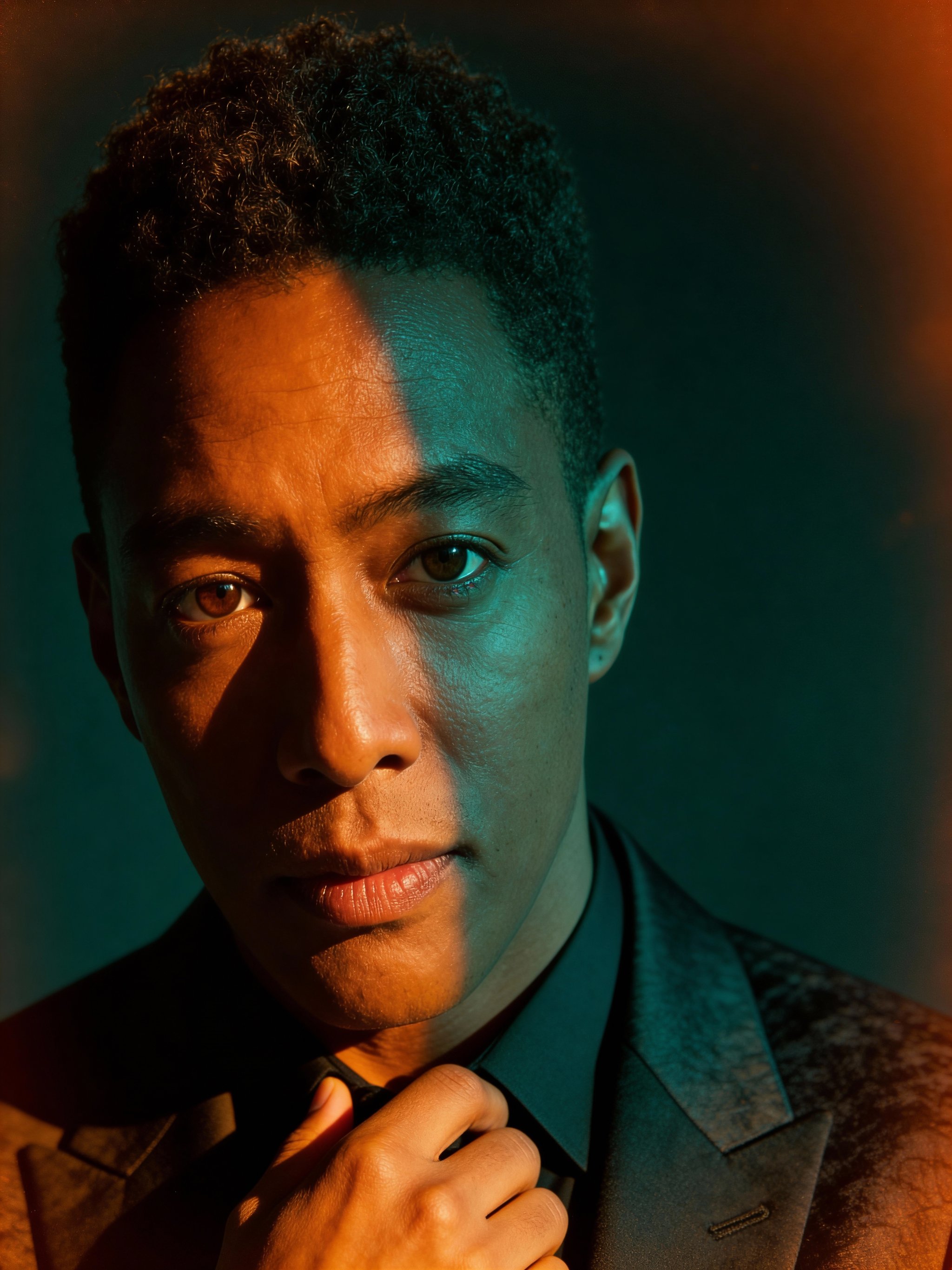 Moody teal-orange portrait with strong contrast