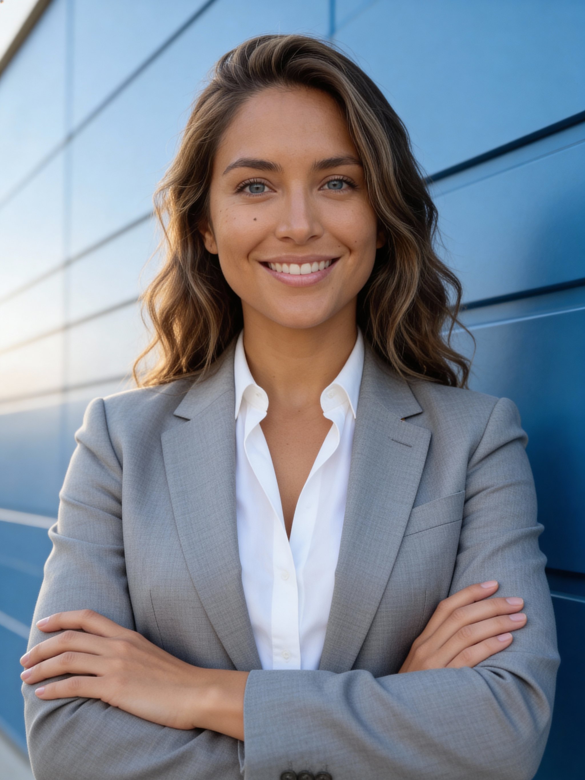 Modern real estate portrait with confident crossed-arm pose