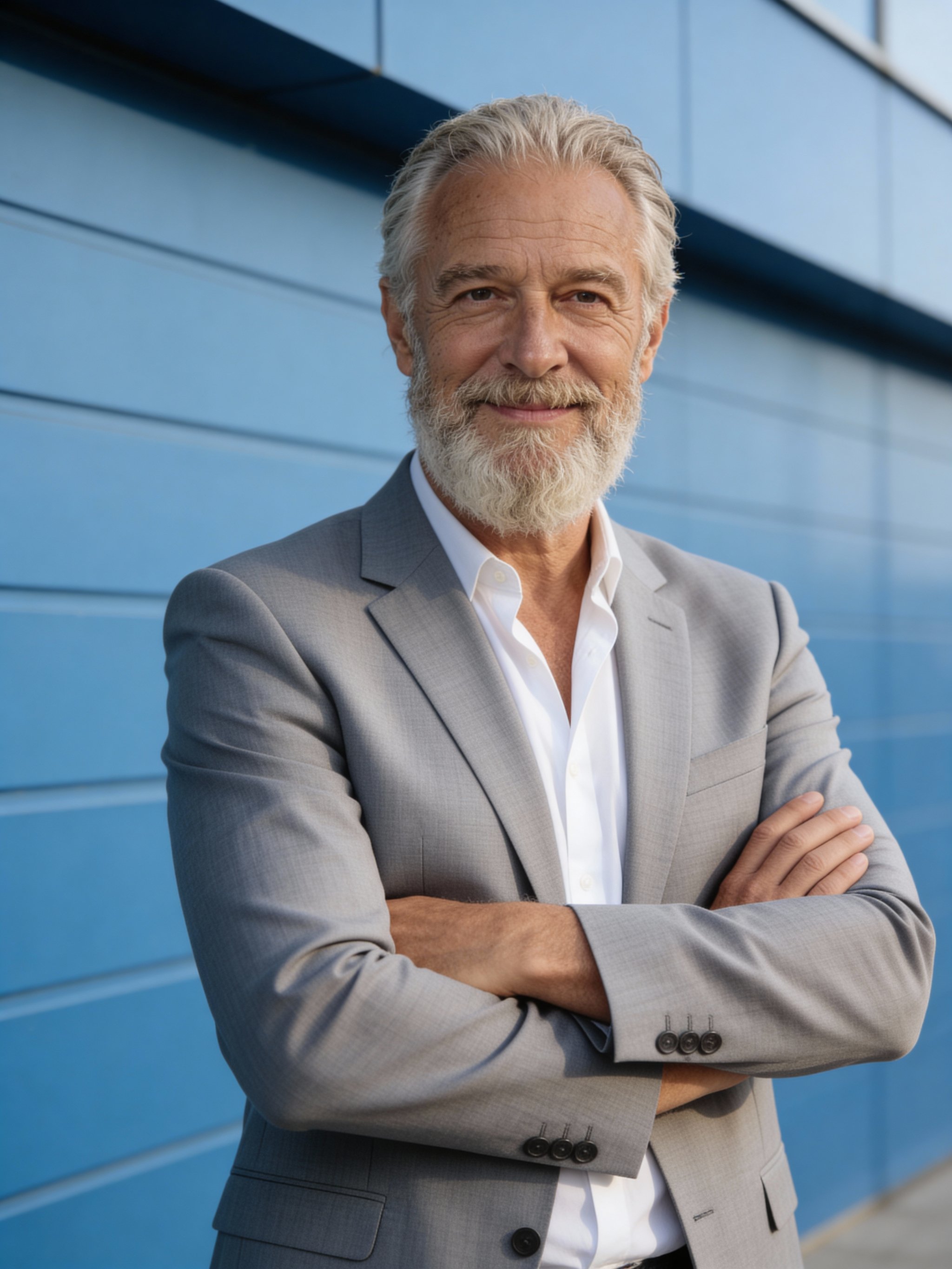 Real estate headshot with soft contrast and clean palette