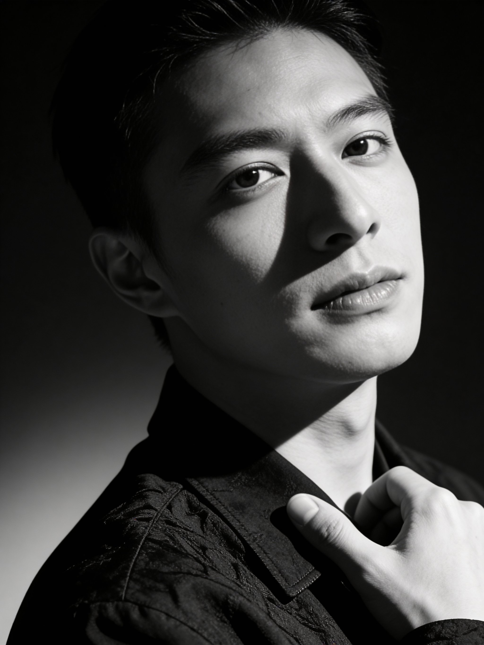 Editorial black and white portrait with classic framing
