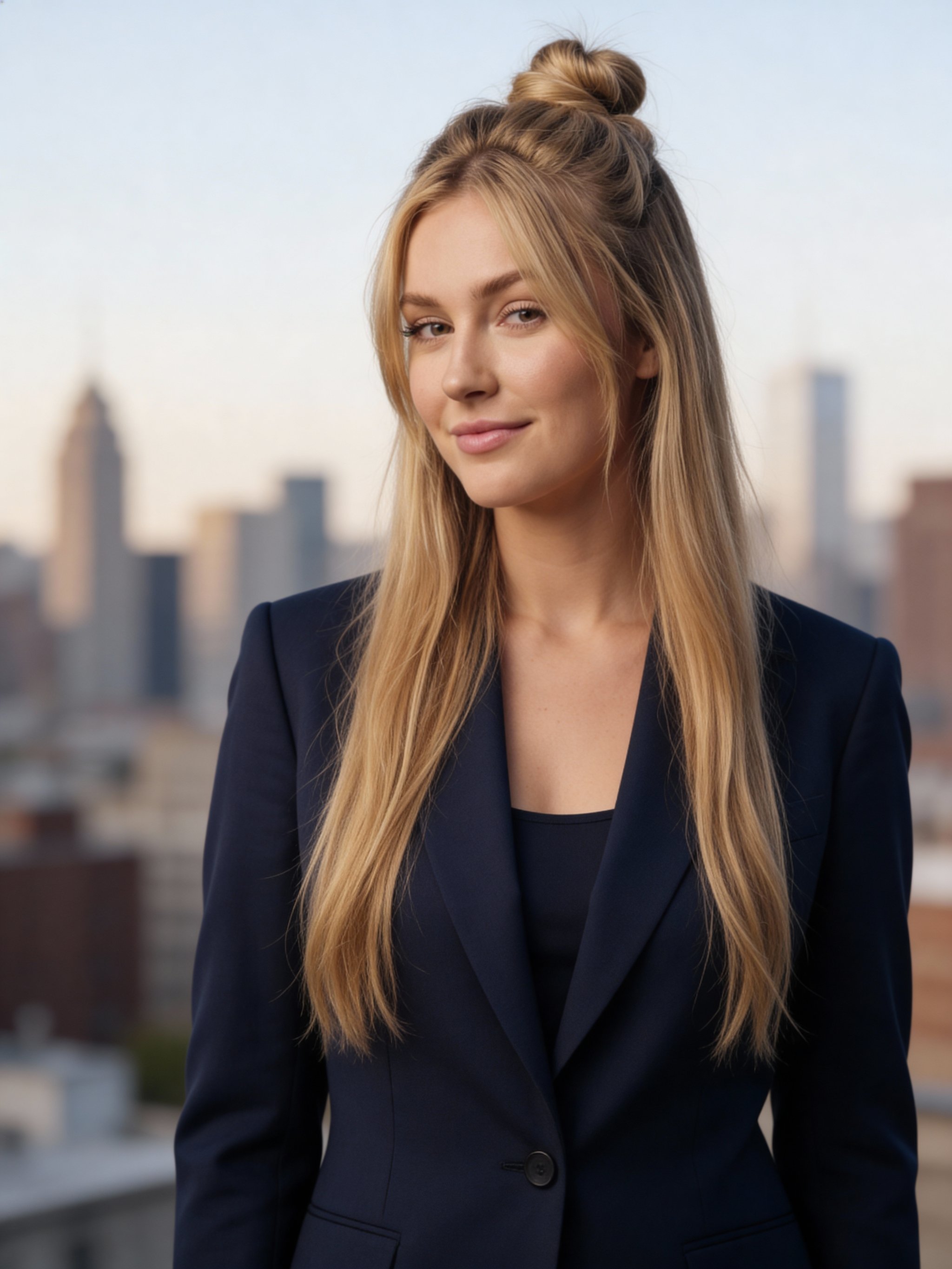 Upscale real estate headshot with crisp subject focus