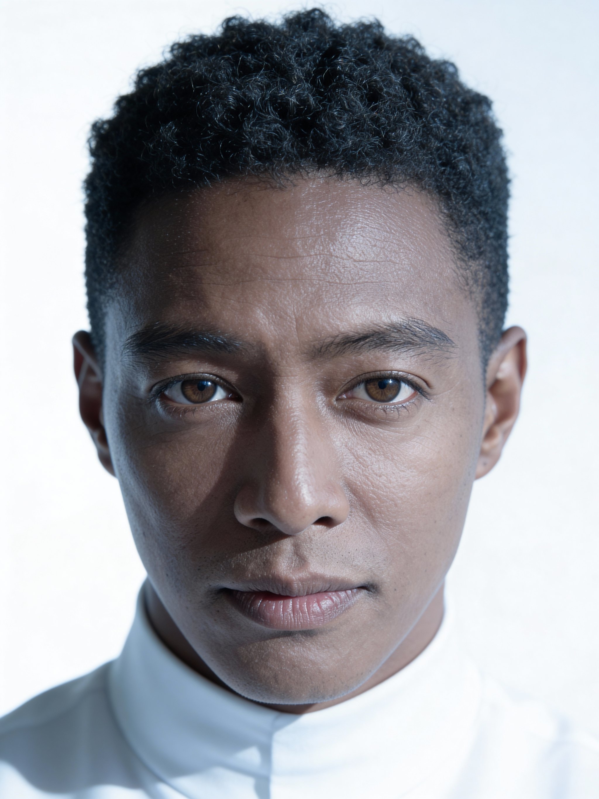 Clean editorial headshot on a light seamless background
