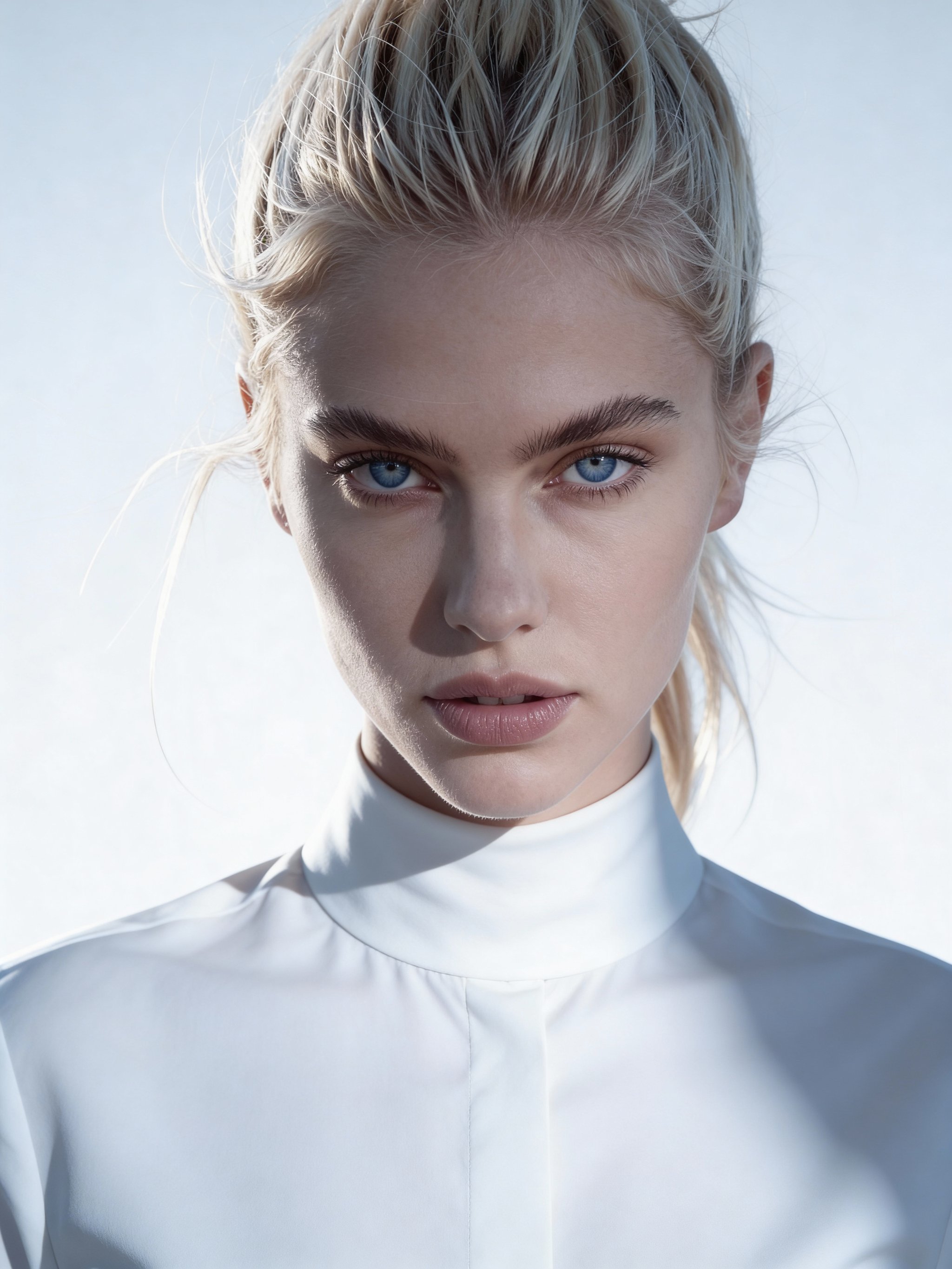 Bright editorial portrait with clean background